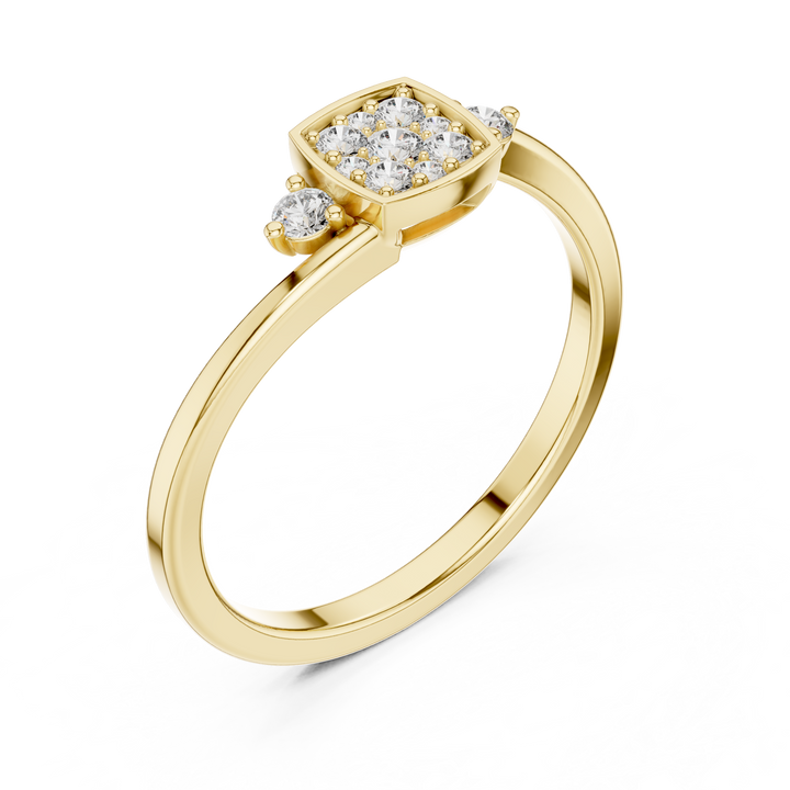 Round Cut Square Cluster Three Stone Diamond Ring