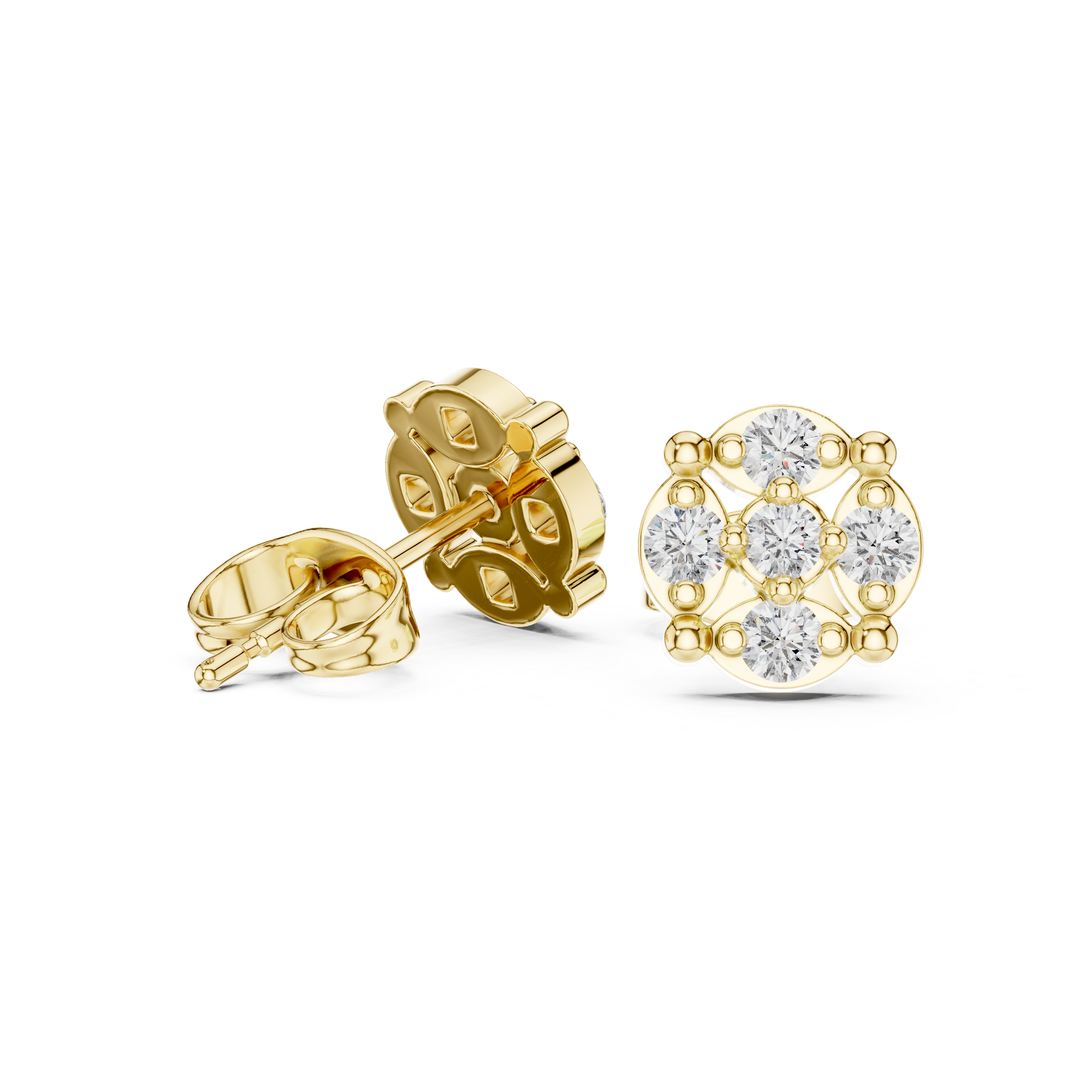 Diamond Round Cluster Halo Floral Stud Earrings