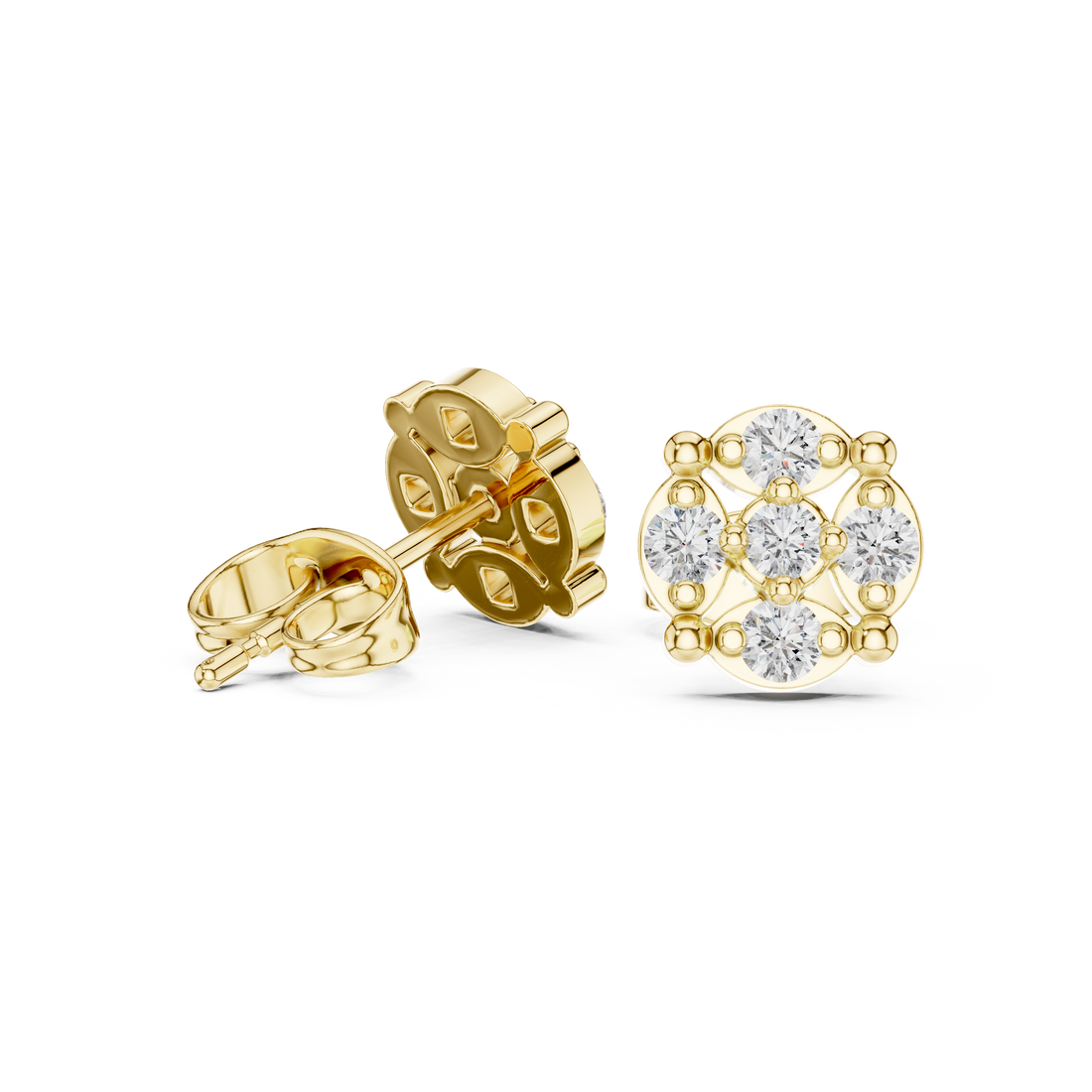 Diamond Round Cluster Halo Floral Stud Earrings