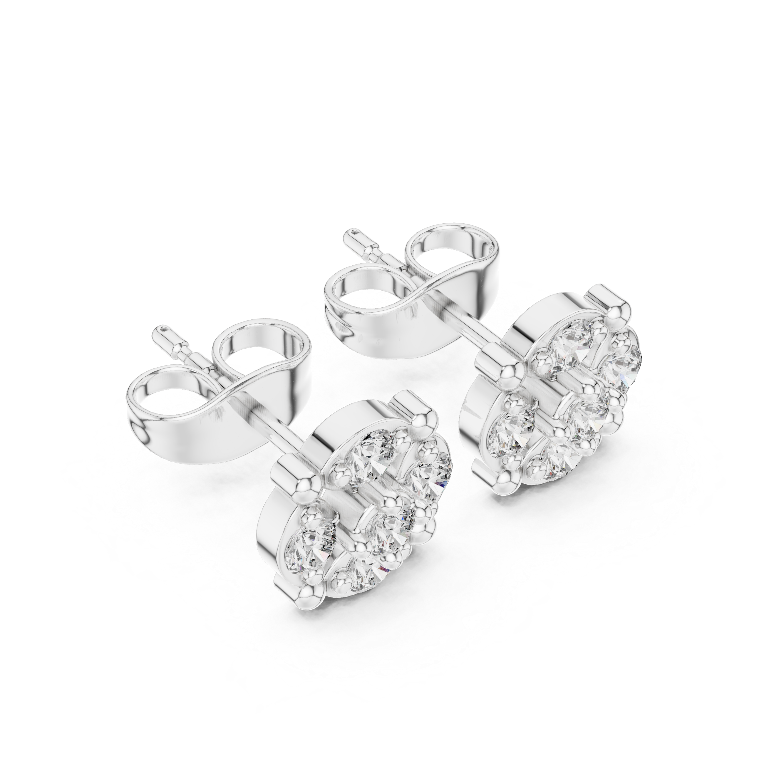 Diamond Round Cluster Halo Floral Stud Earrings