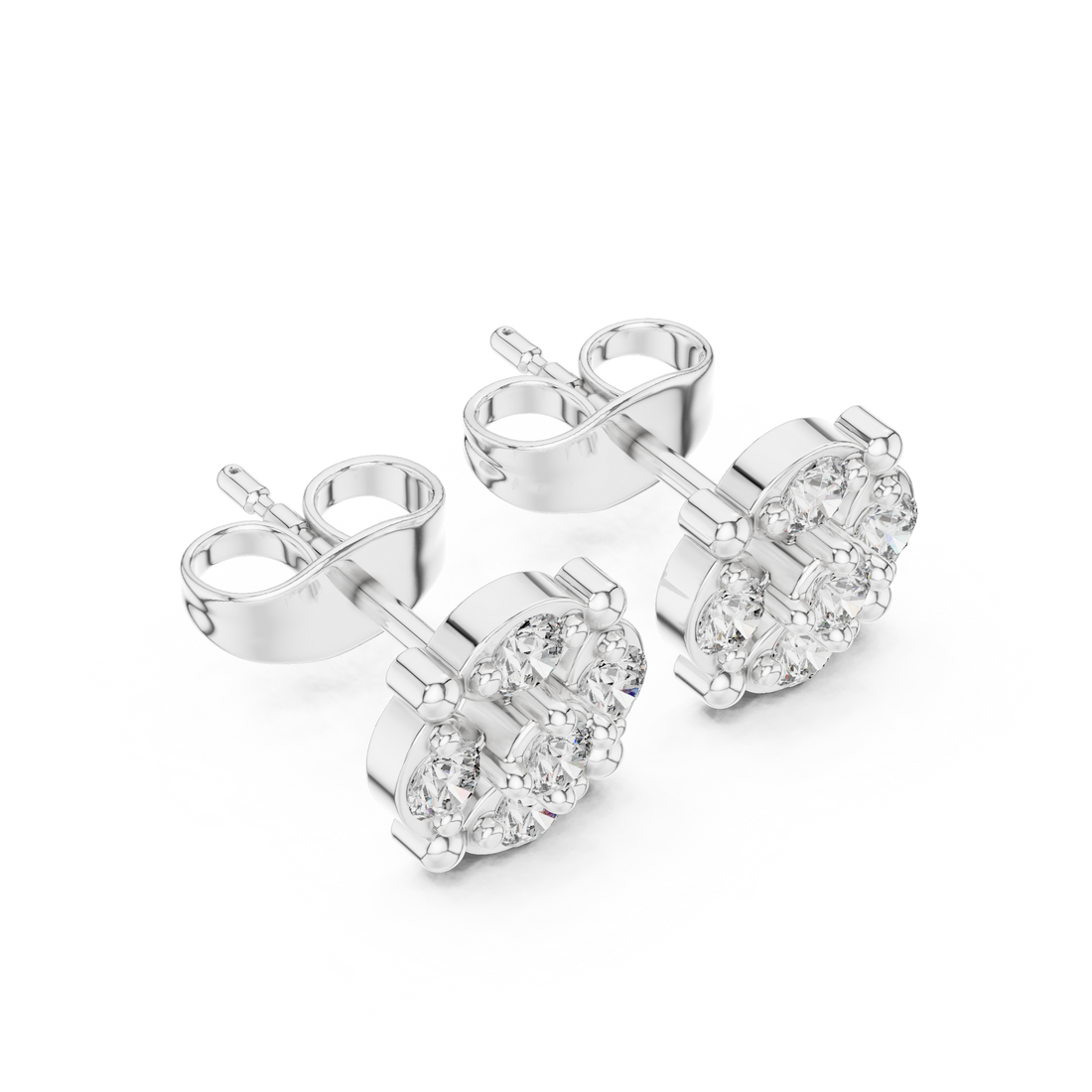 Diamond Round Cluster Halo Floral Stud Earrings