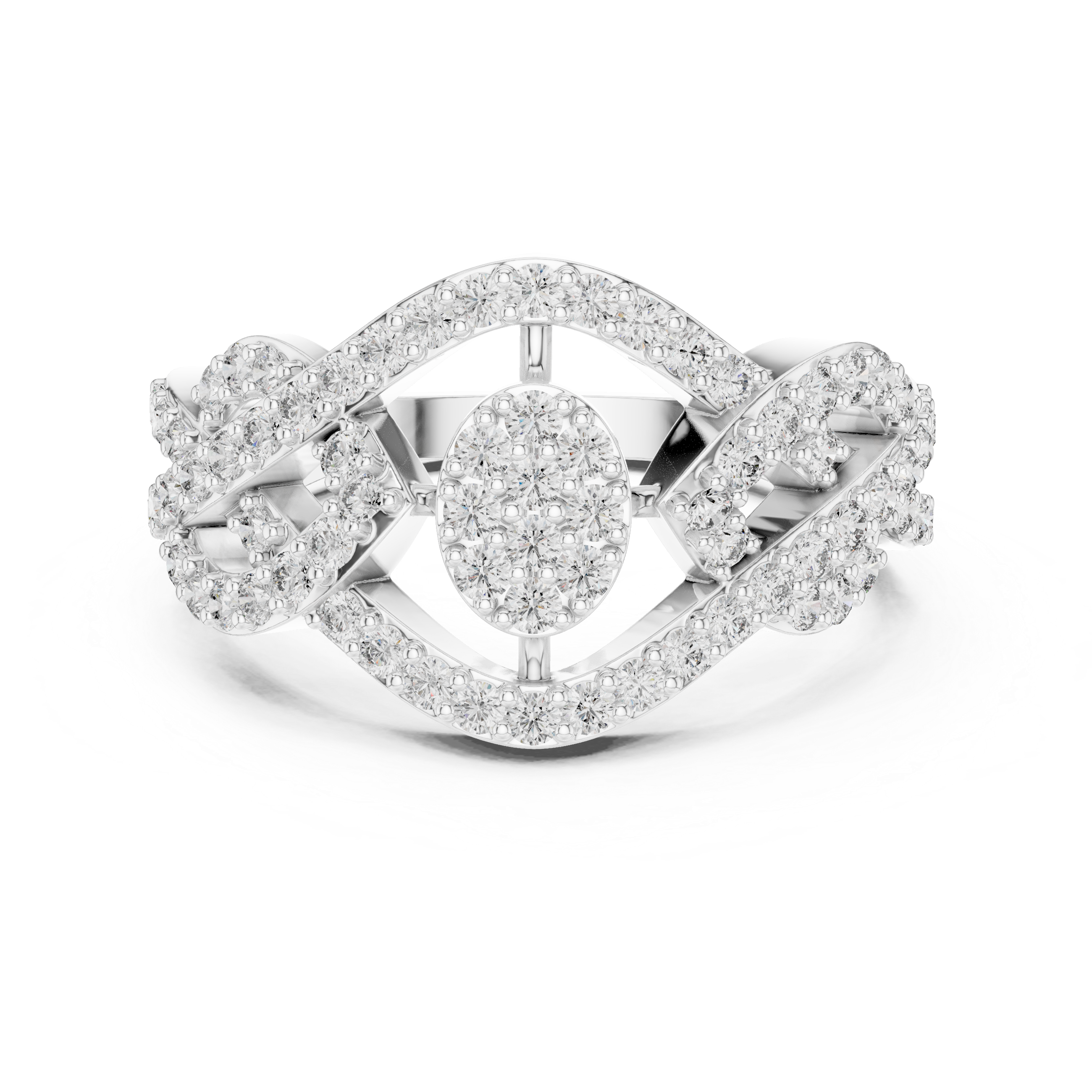 Round Cut Oval Cluster Diamond Twist Halo Ring