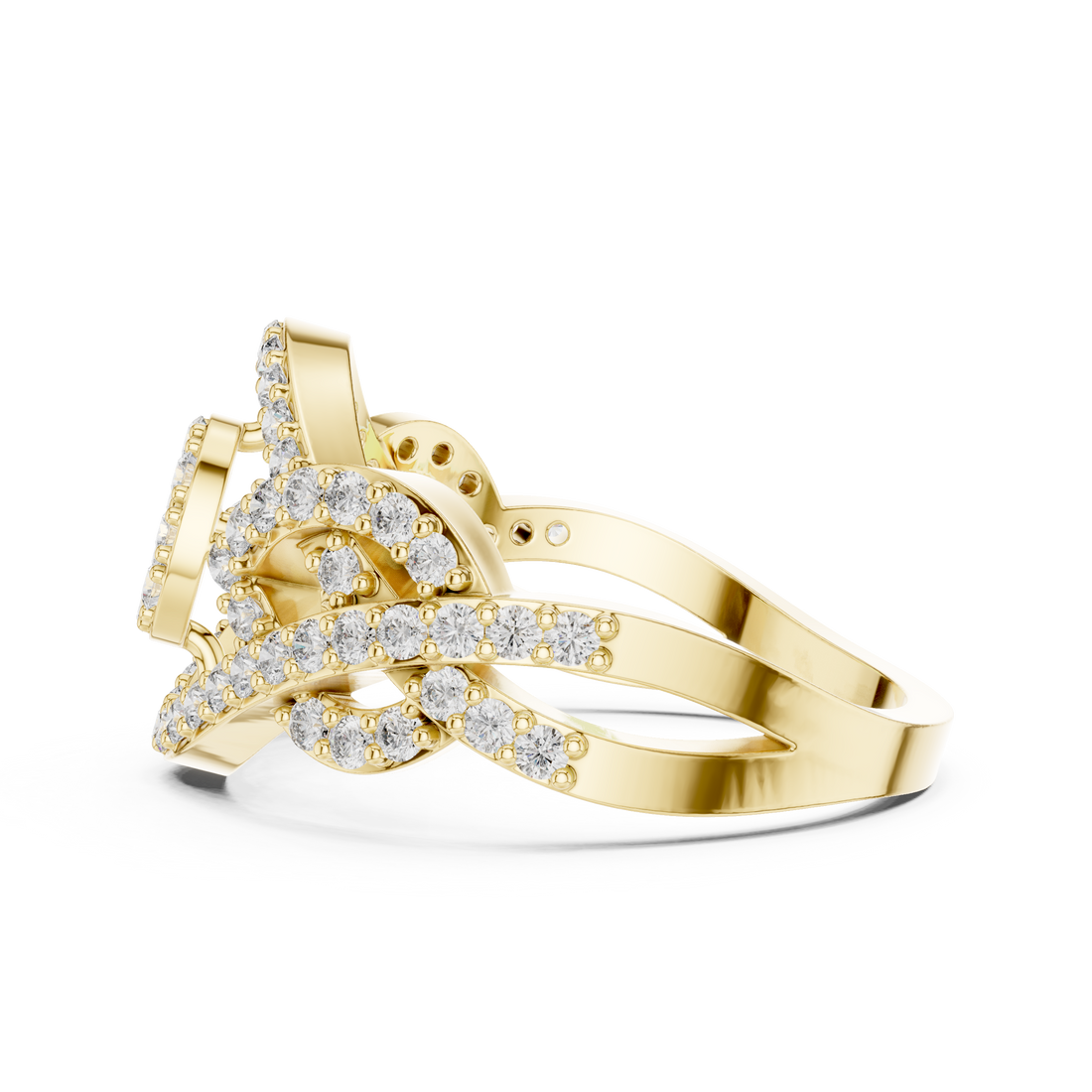 Round Cut Oval Cluster Diamond Twist Halo Ring