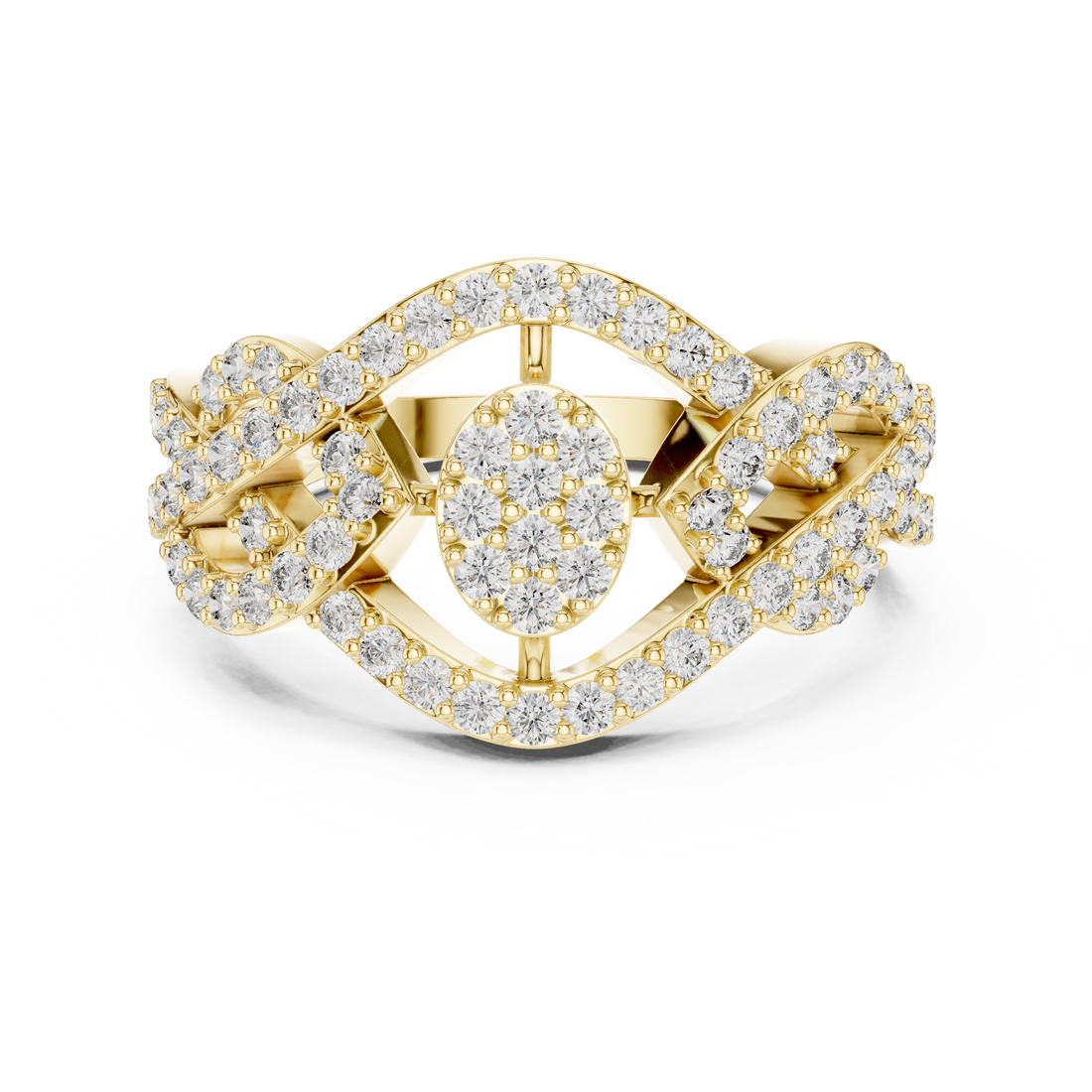 Round Cut Oval Cluster Diamond Twist Halo Ring