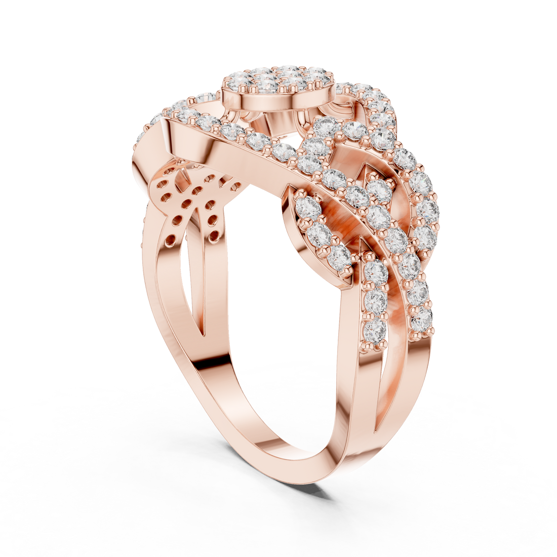 Round Cut Oval Cluster Diamond Twist Halo Ring