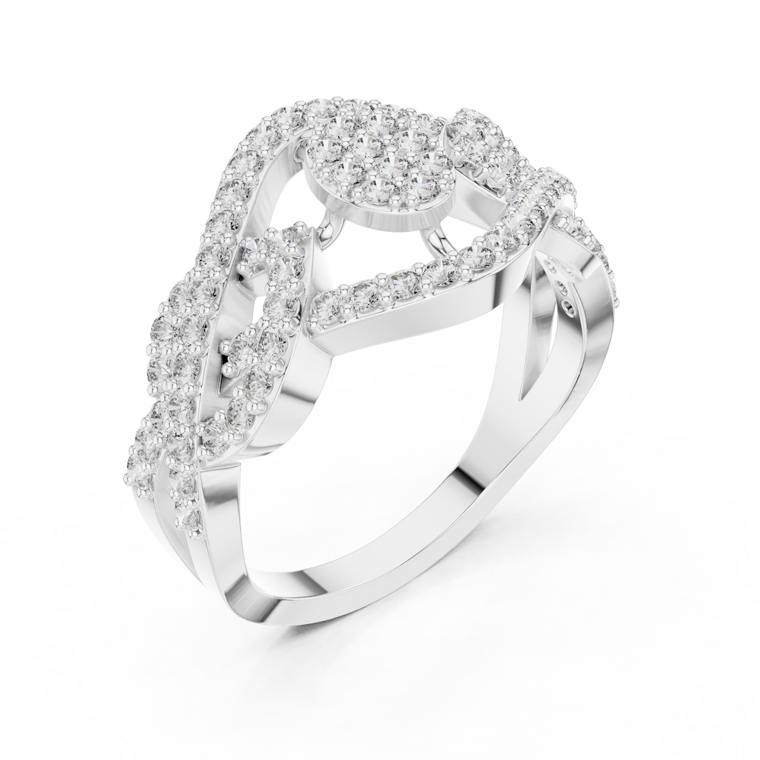 Round Cut Oval Cluster Diamond Twist Halo Ring