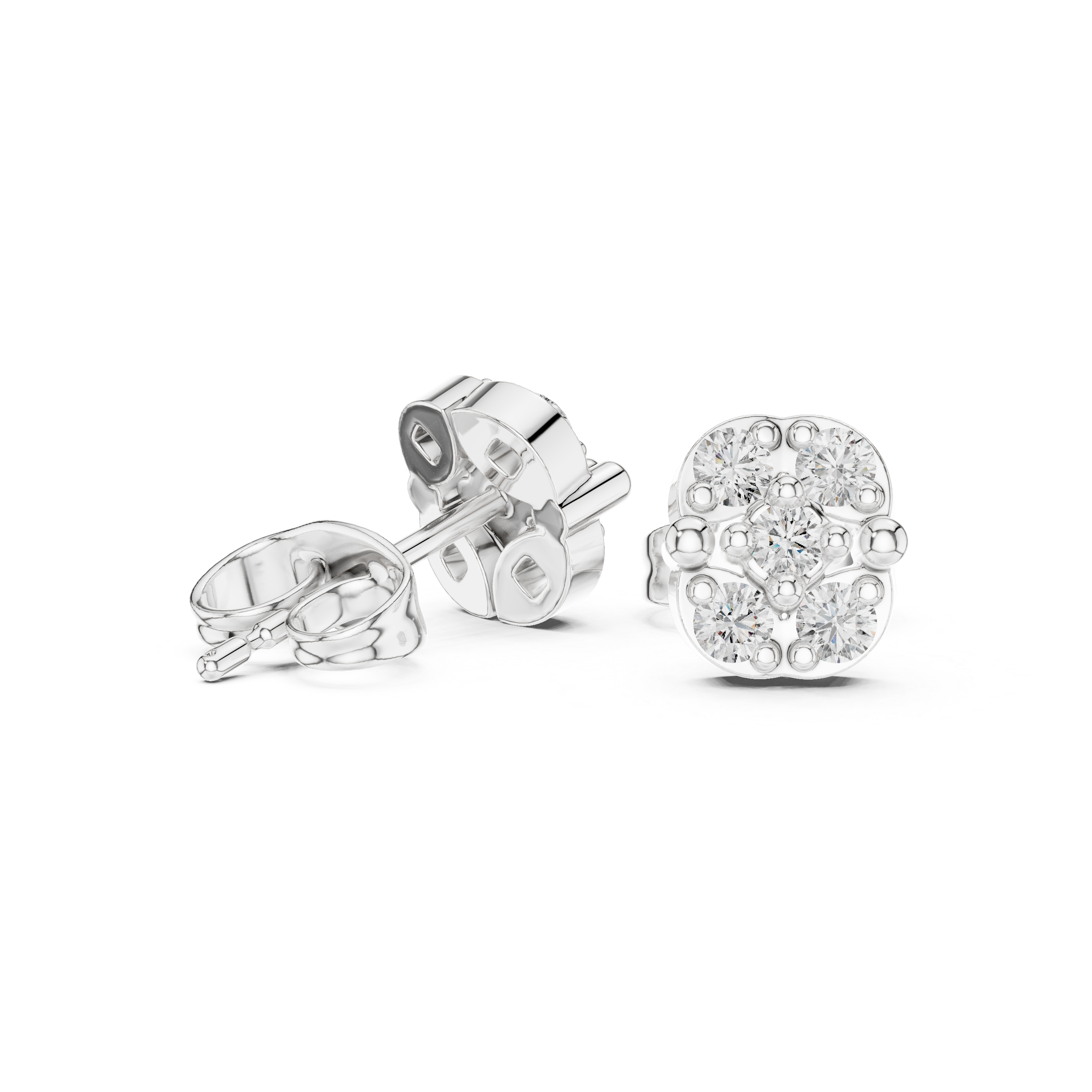 Round Brilliant Diamond Cluster Floral Stud Earrings