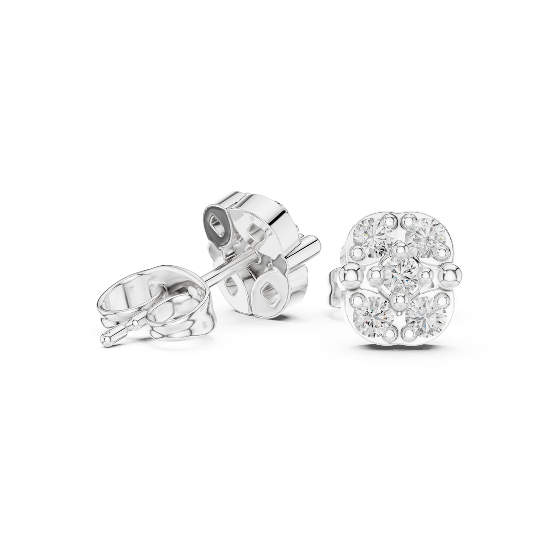 Round Brilliant Diamond Cluster Floral Stud Earrings