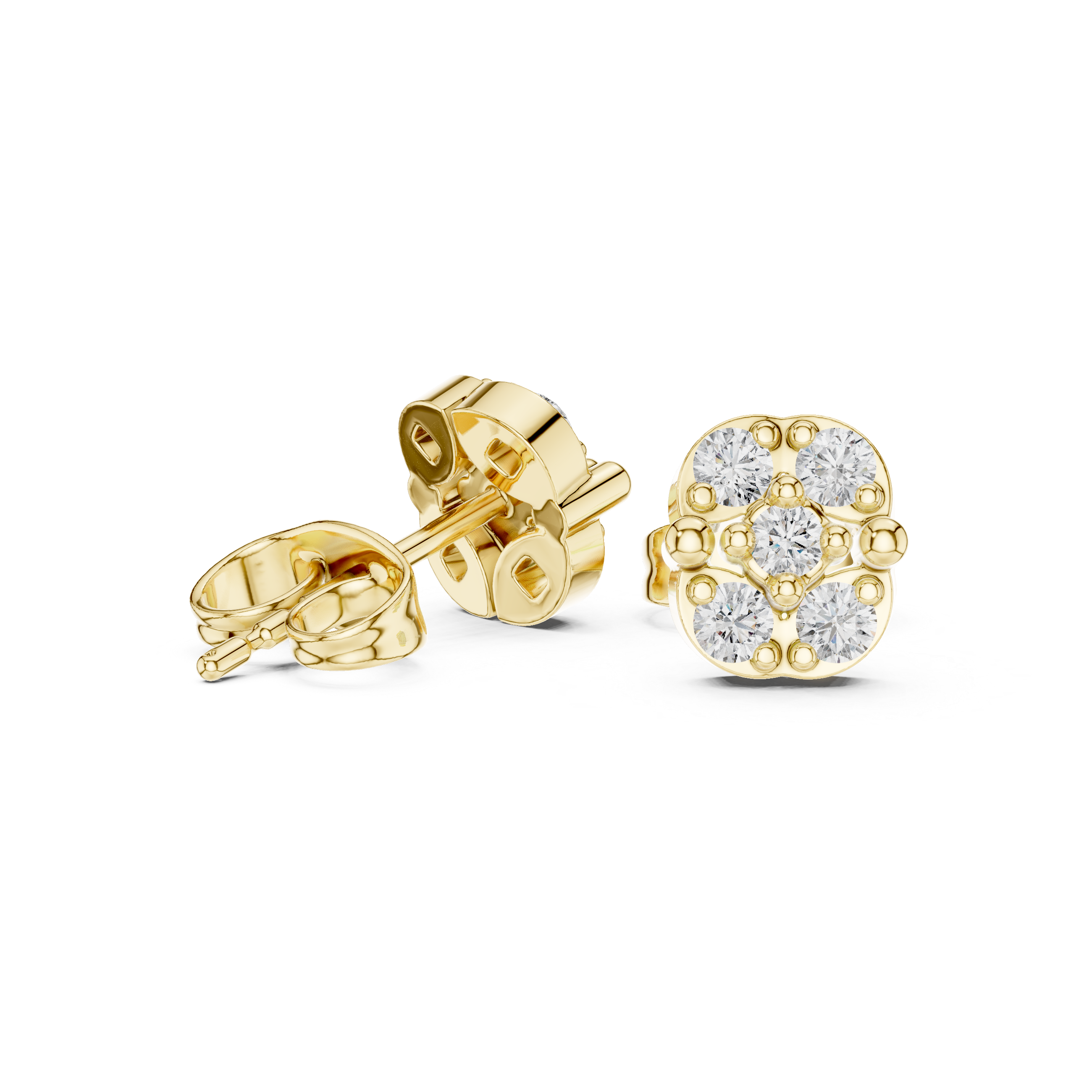 Round Brilliant Diamond Cluster Floral Stud Earrings