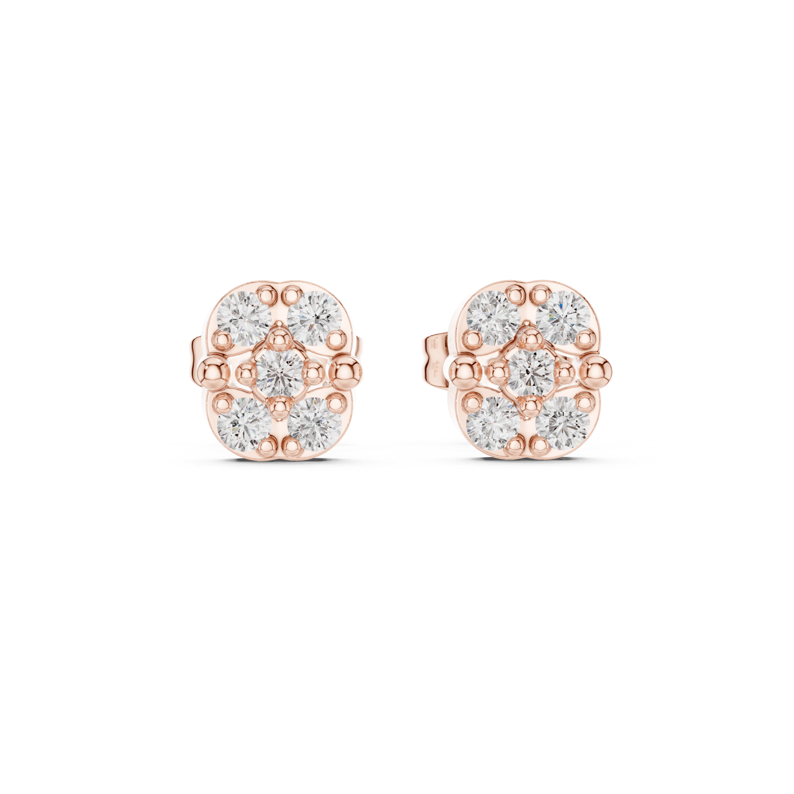 Round Brilliant Diamond Cluster Floral Stud Earrings