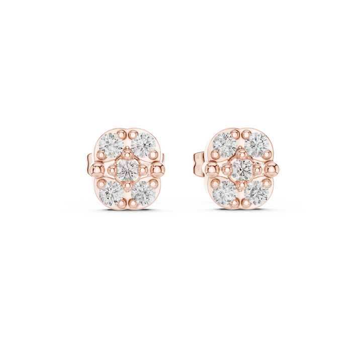 Round Brilliant Diamond Cluster Floral Stud Earrings