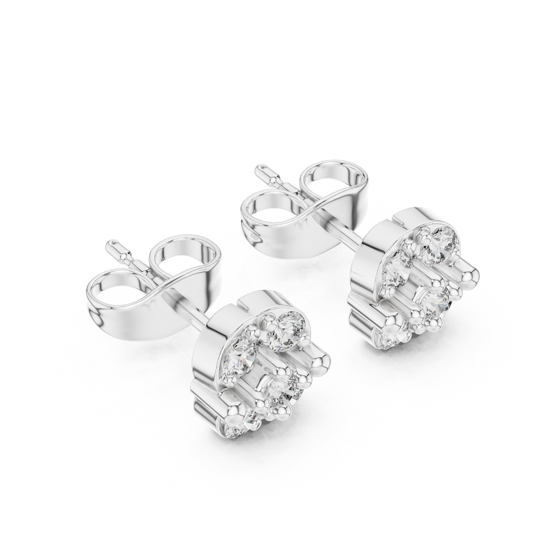 Round Brilliant Diamond Cluster Floral Stud Earrings
