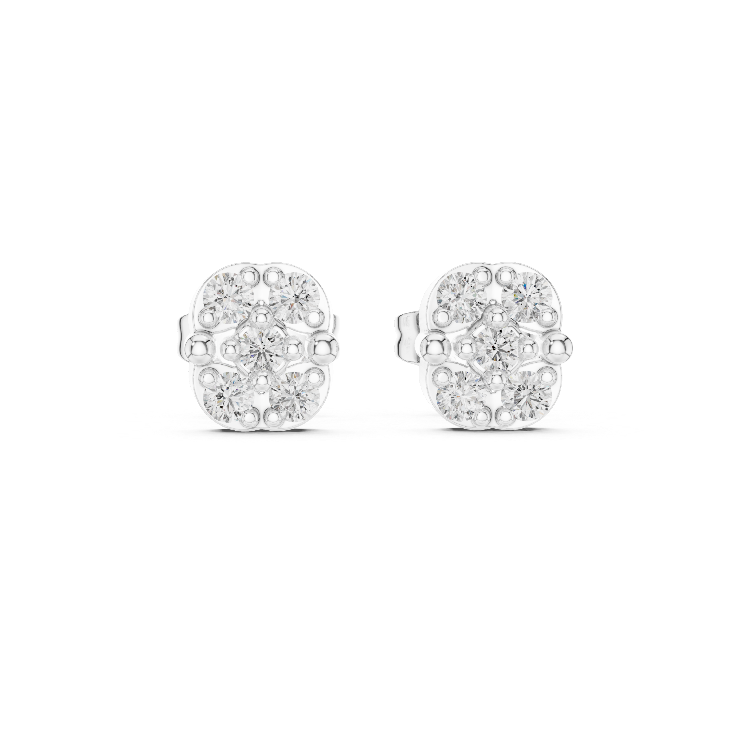 Round Brilliant Diamond Cluster Floral Stud Earrings