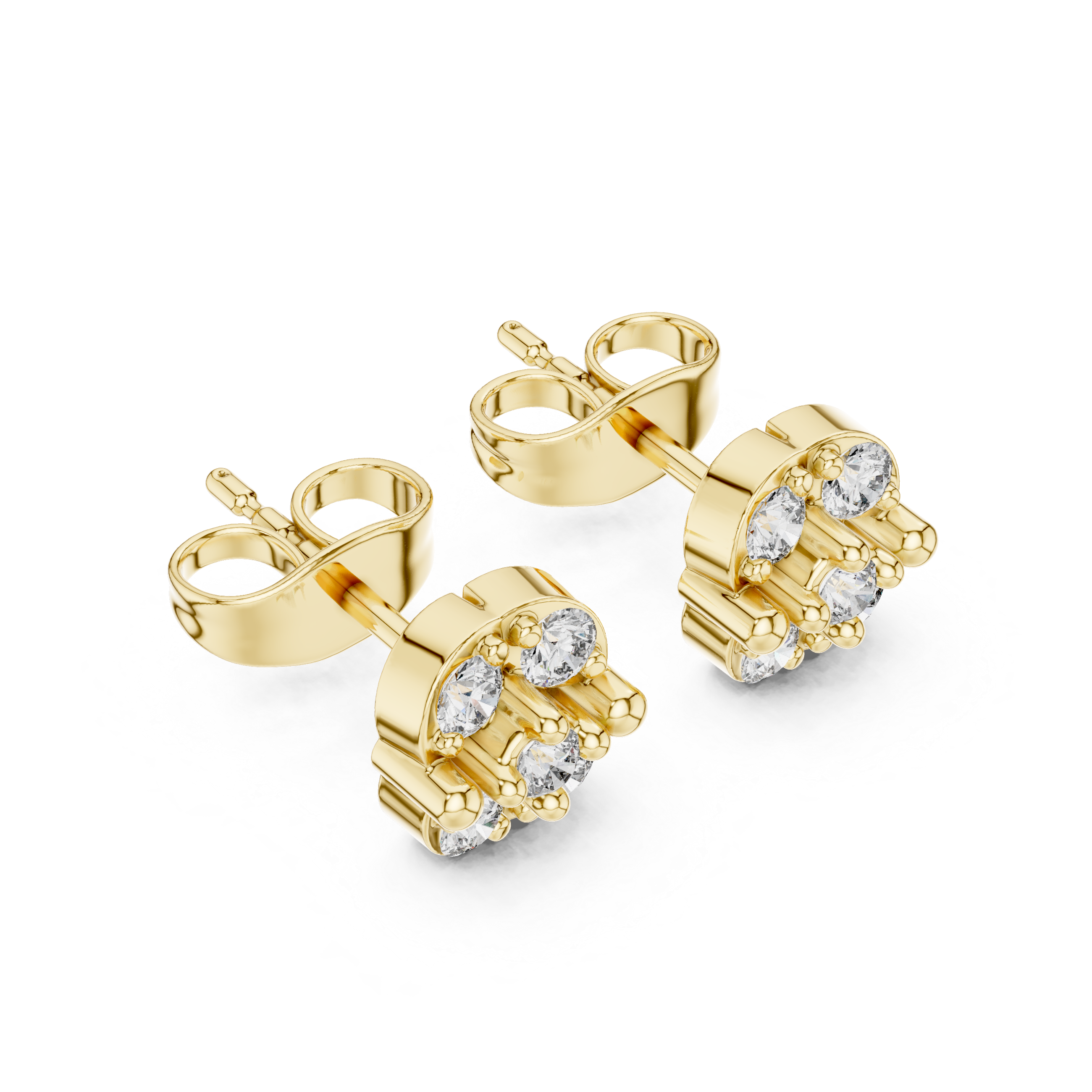 Round Brilliant Diamond Cluster Floral Stud Earrings