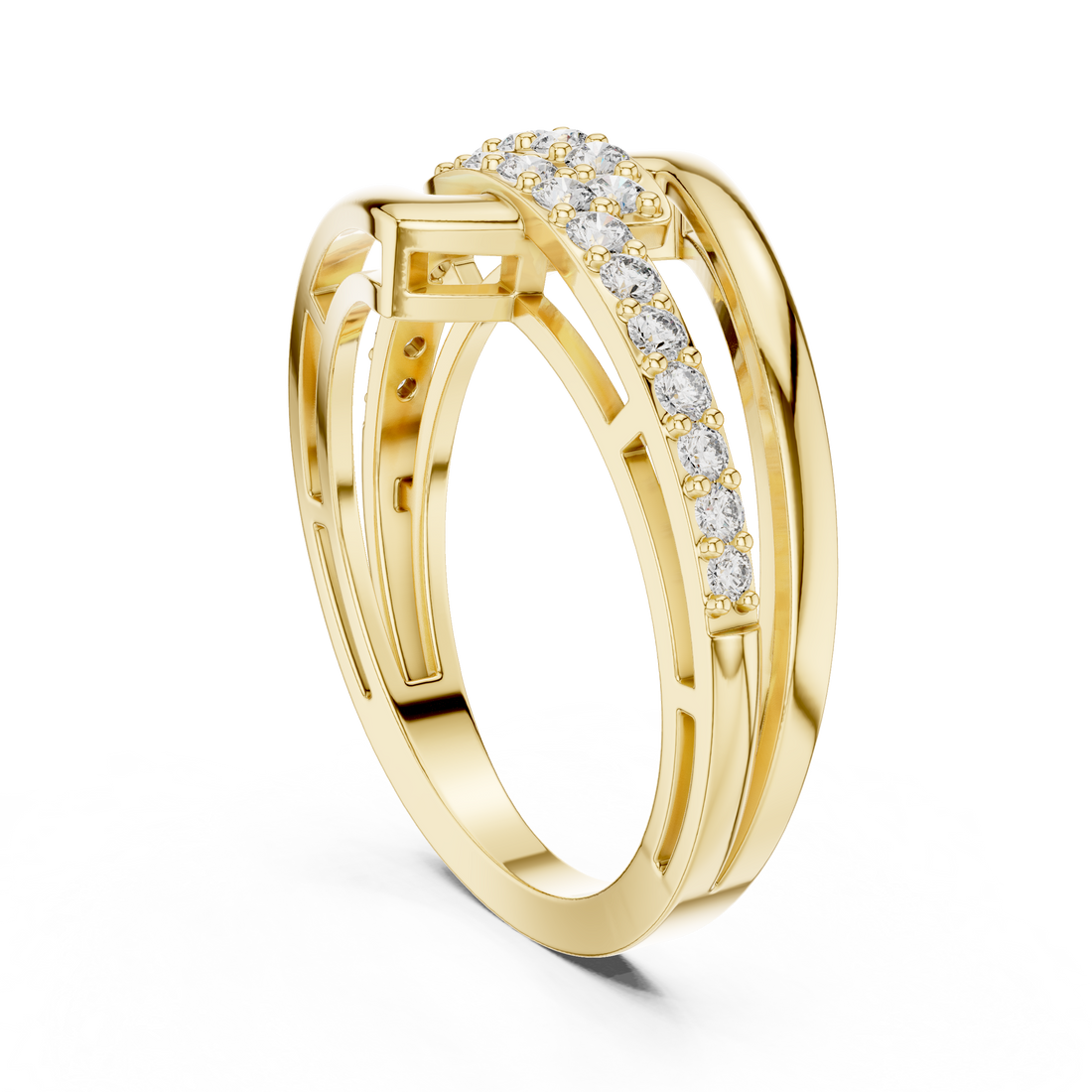 Round Cut Diamond Interlaced Twist Band Ring