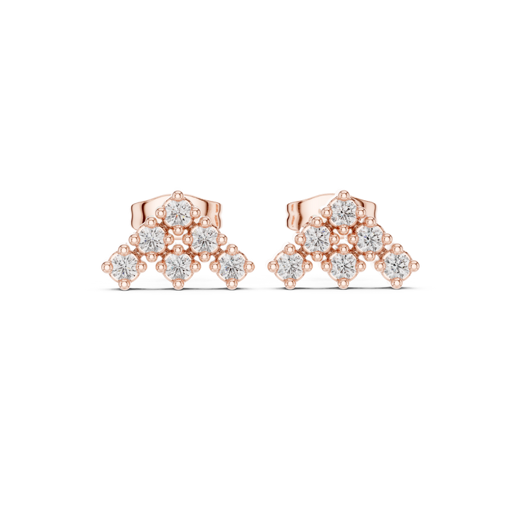 Round Cut Diamond Tiered Cluster Stud Earrings with Structured Prong Mosaic Design