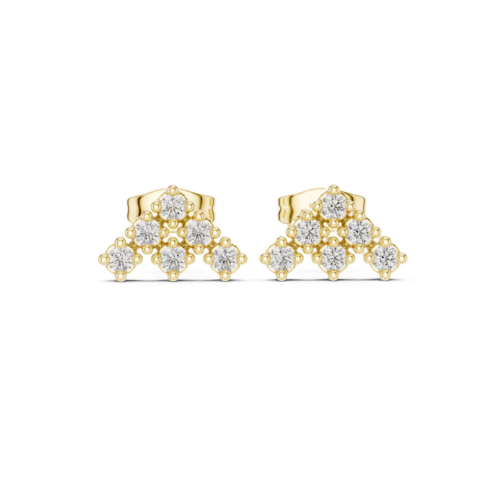 Round Cut Diamond Tiered Cluster Stud Earrings with Structured Prong Mosaic Design