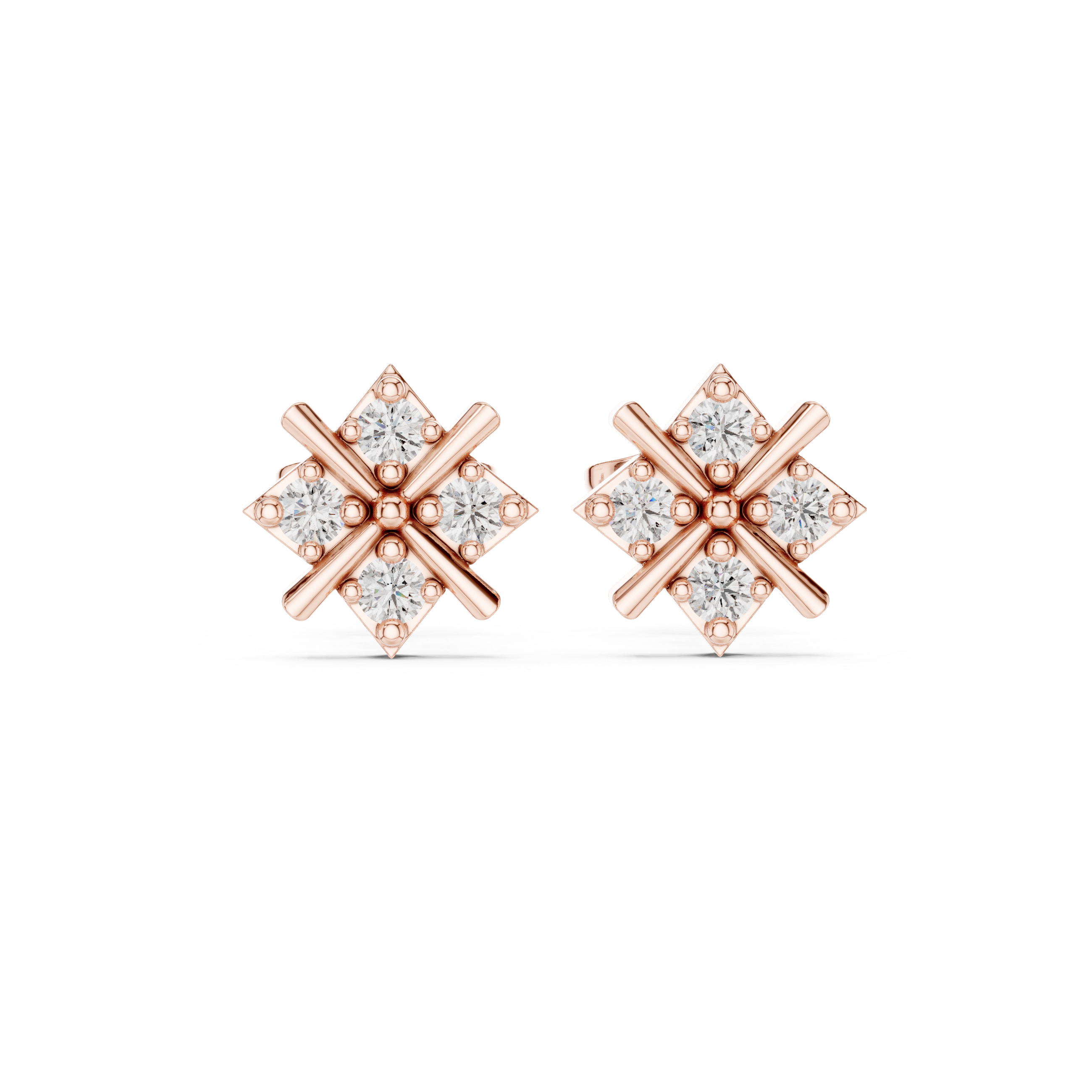 Round Cut Diamond Cross Cluster Stud Earrings Geometric Star Prong Design