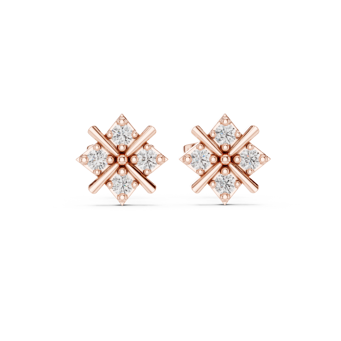 Round Cut Diamond Cross Cluster Stud Earrings Geometric Star Prong Design