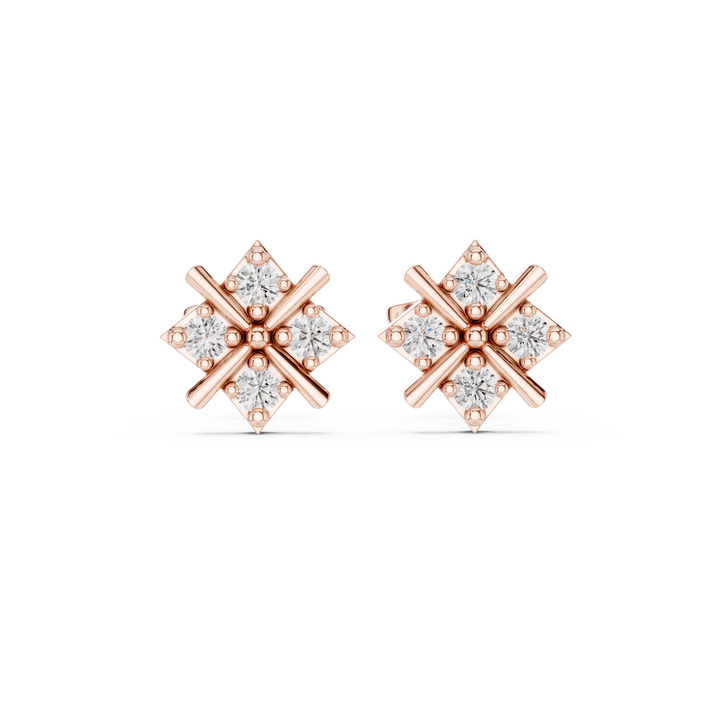 Round Cut Diamond Cross Cluster Stud Earrings Geometric Star Prong Design