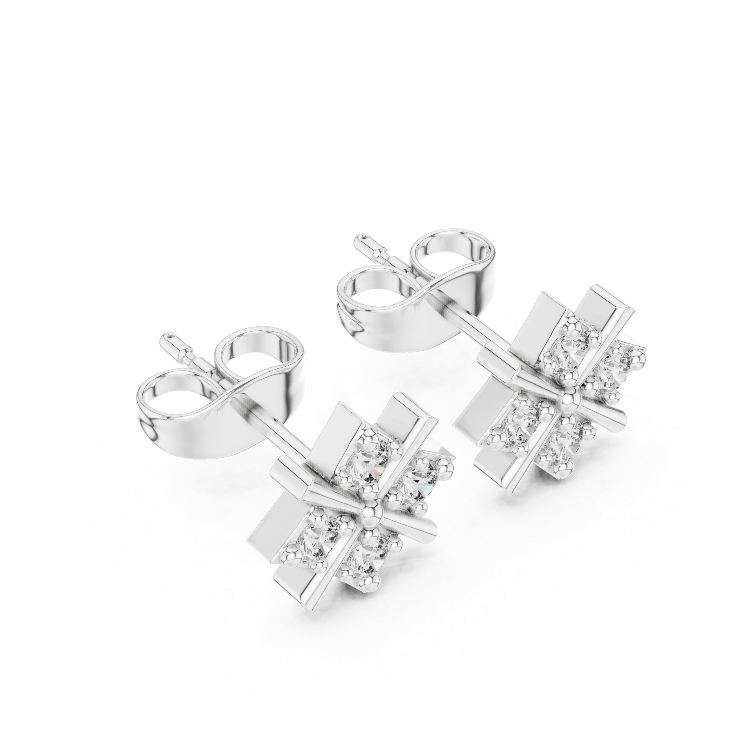 Round Cut Diamond Cross Cluster Stud Earrings Geometric Star Prong Design