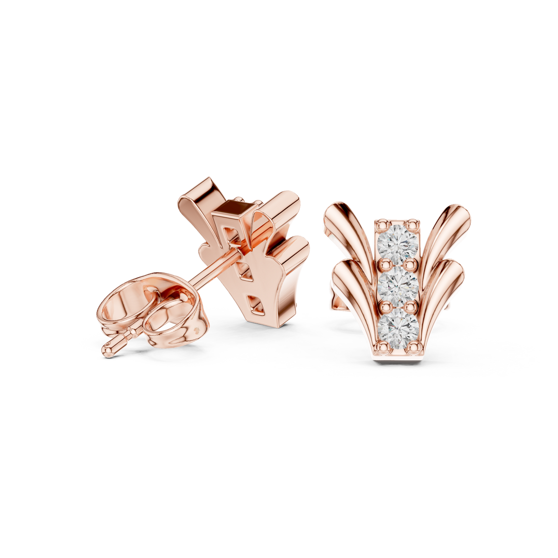 Radiant Round Diamond Floral Fan Cluster Stud Earrings