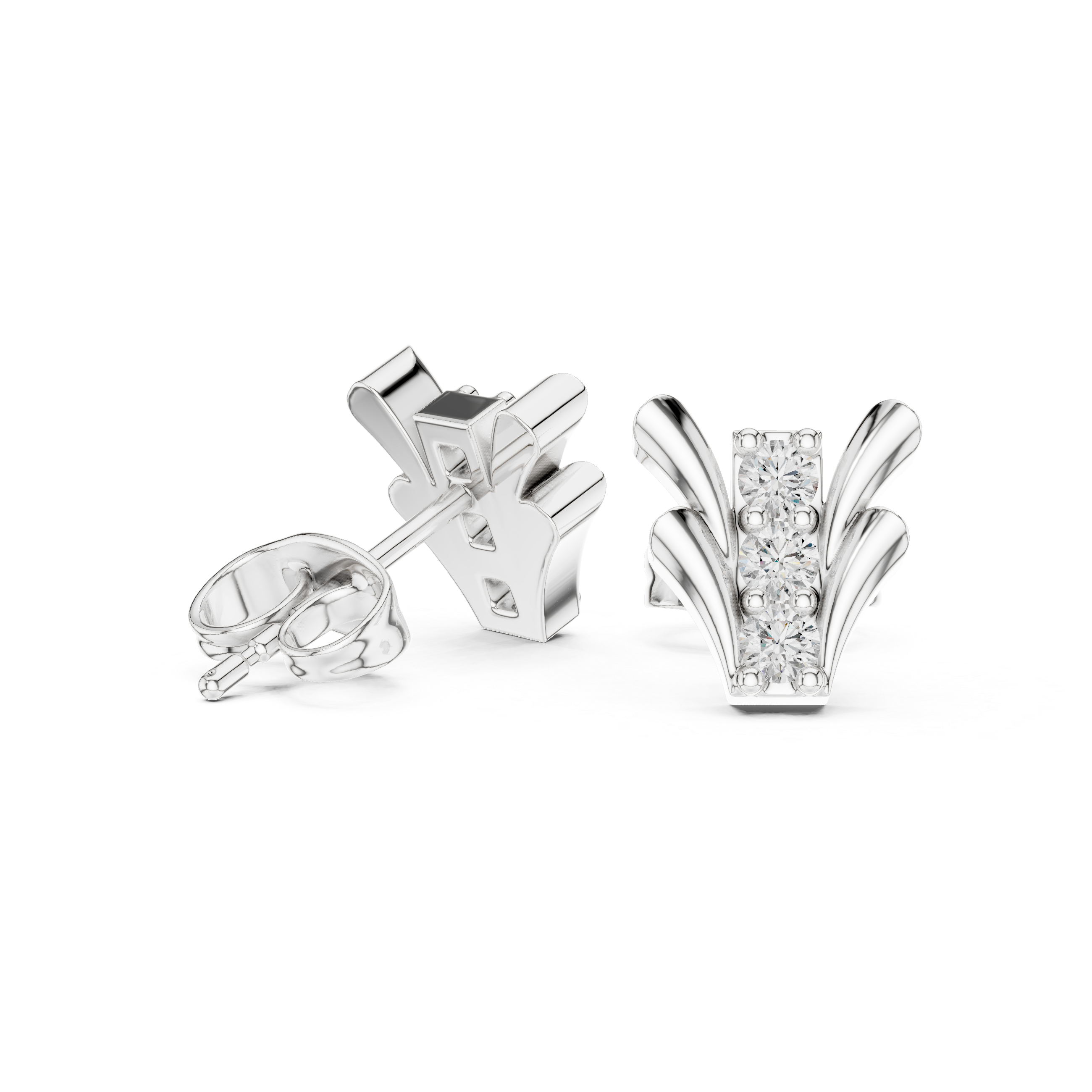 Radiant Round Diamond Floral Fan Cluster Stud Earrings