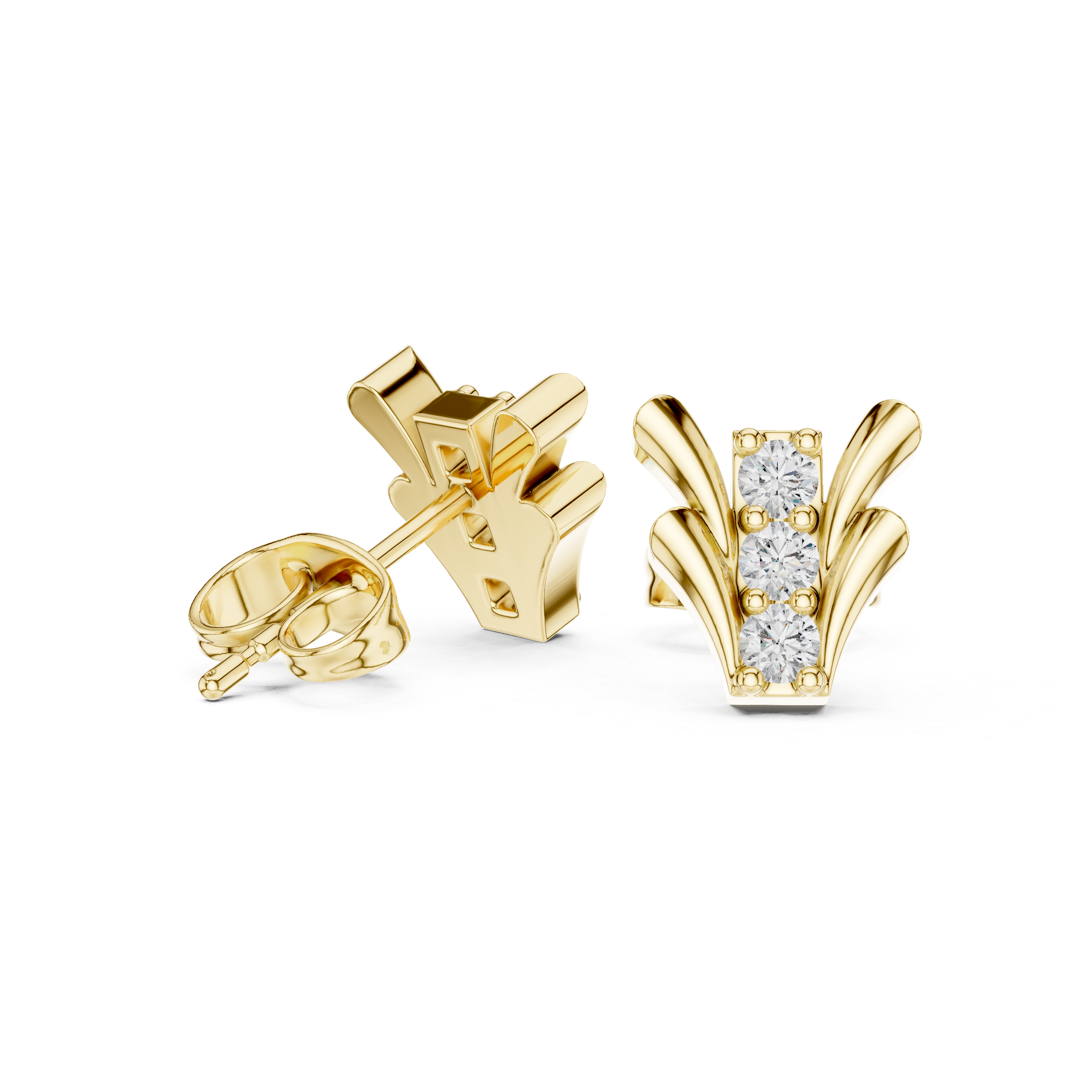 Radiant Round Diamond Floral Fan Cluster Stud Earrings