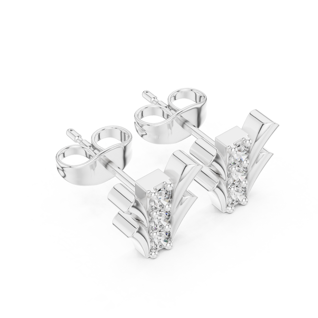 Radiant Round Diamond Floral Fan Cluster Stud Earrings