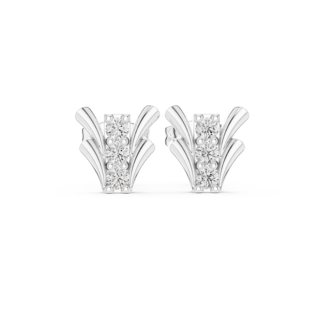 Radiant Round Diamond Floral Fan Cluster Stud Earrings