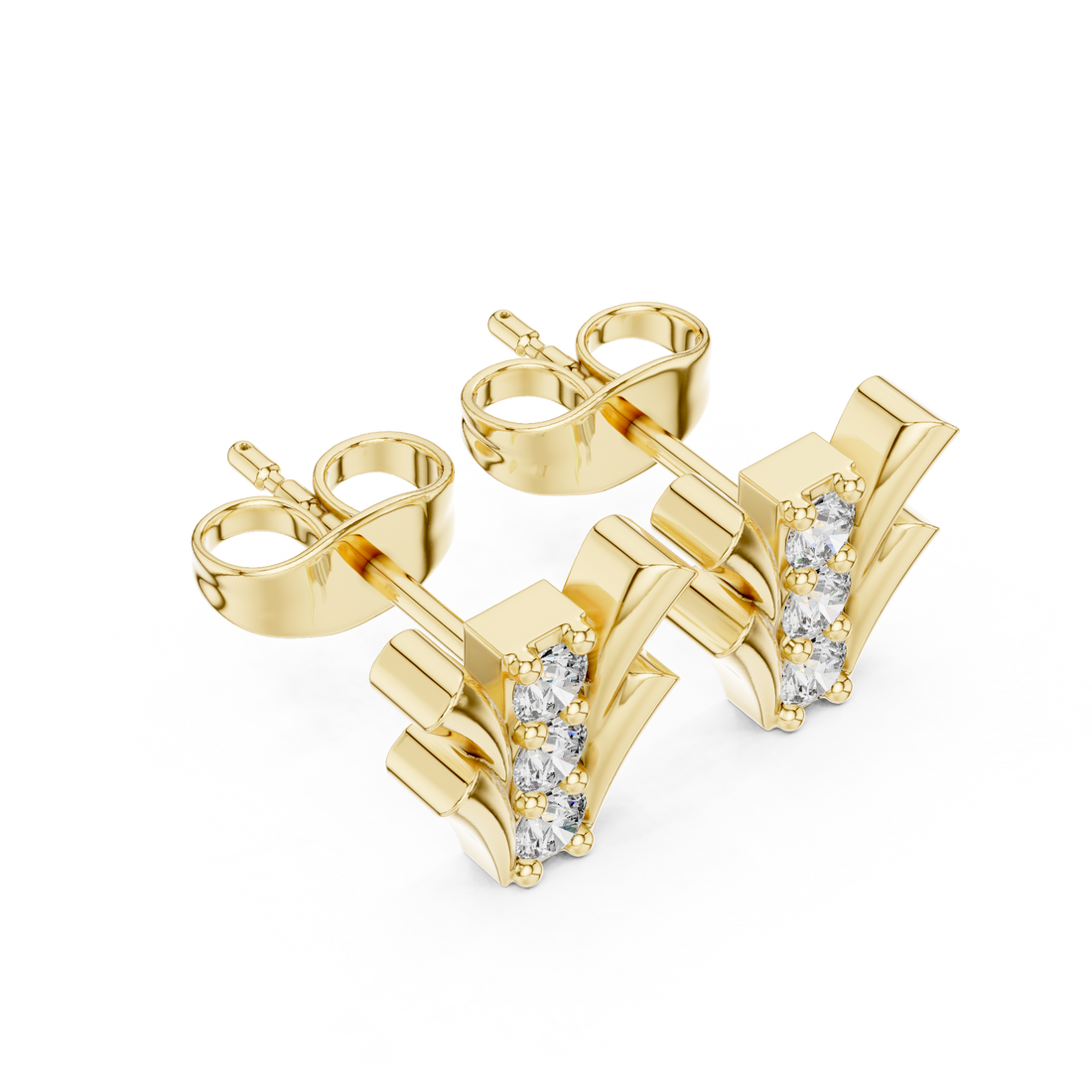 Radiant Round Diamond Floral Fan Cluster Stud Earrings