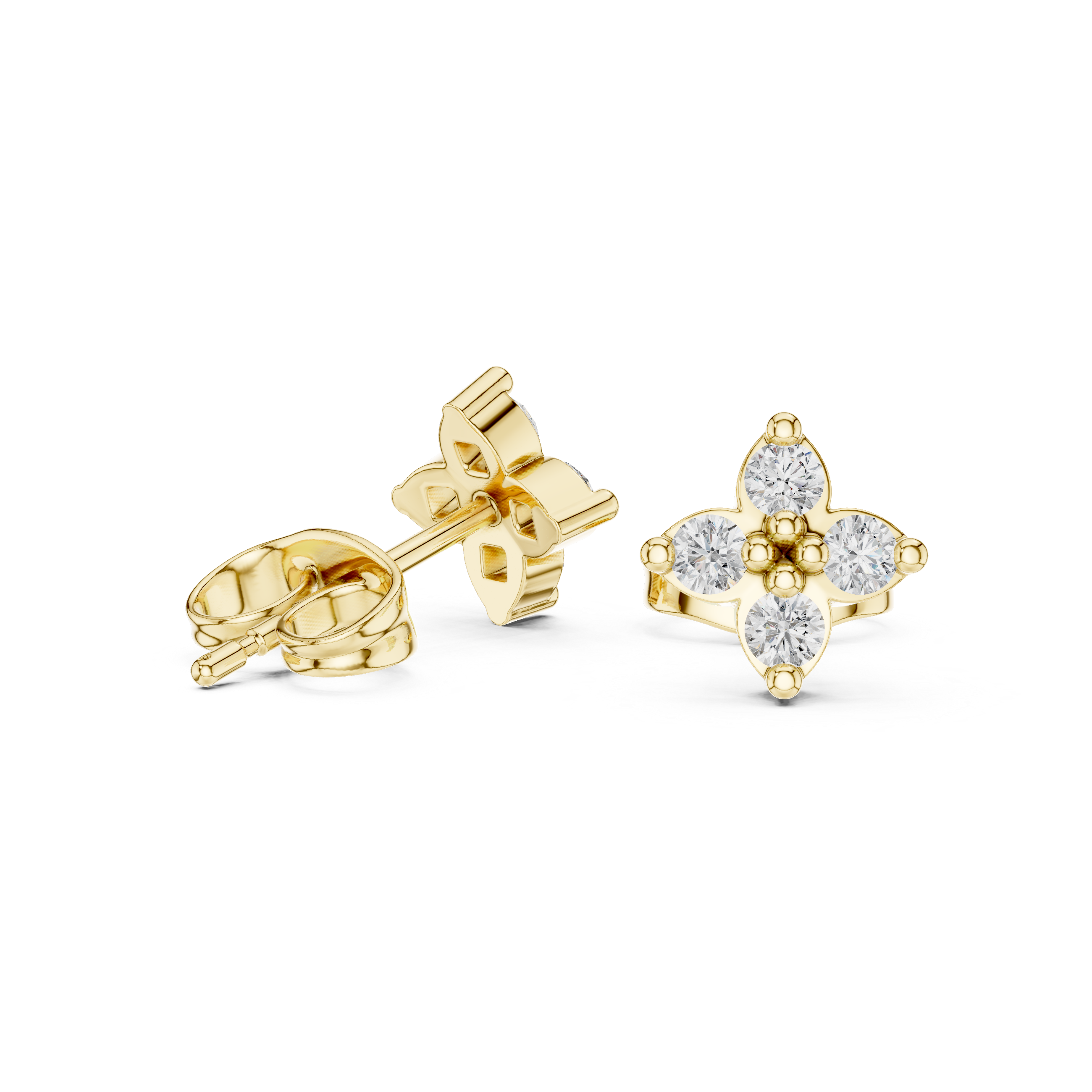 Timeless Round Diamond Floral Cluster Stud Earrings