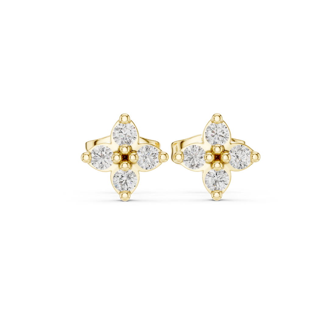 Timeless Round Diamond Floral Cluster Stud Earrings