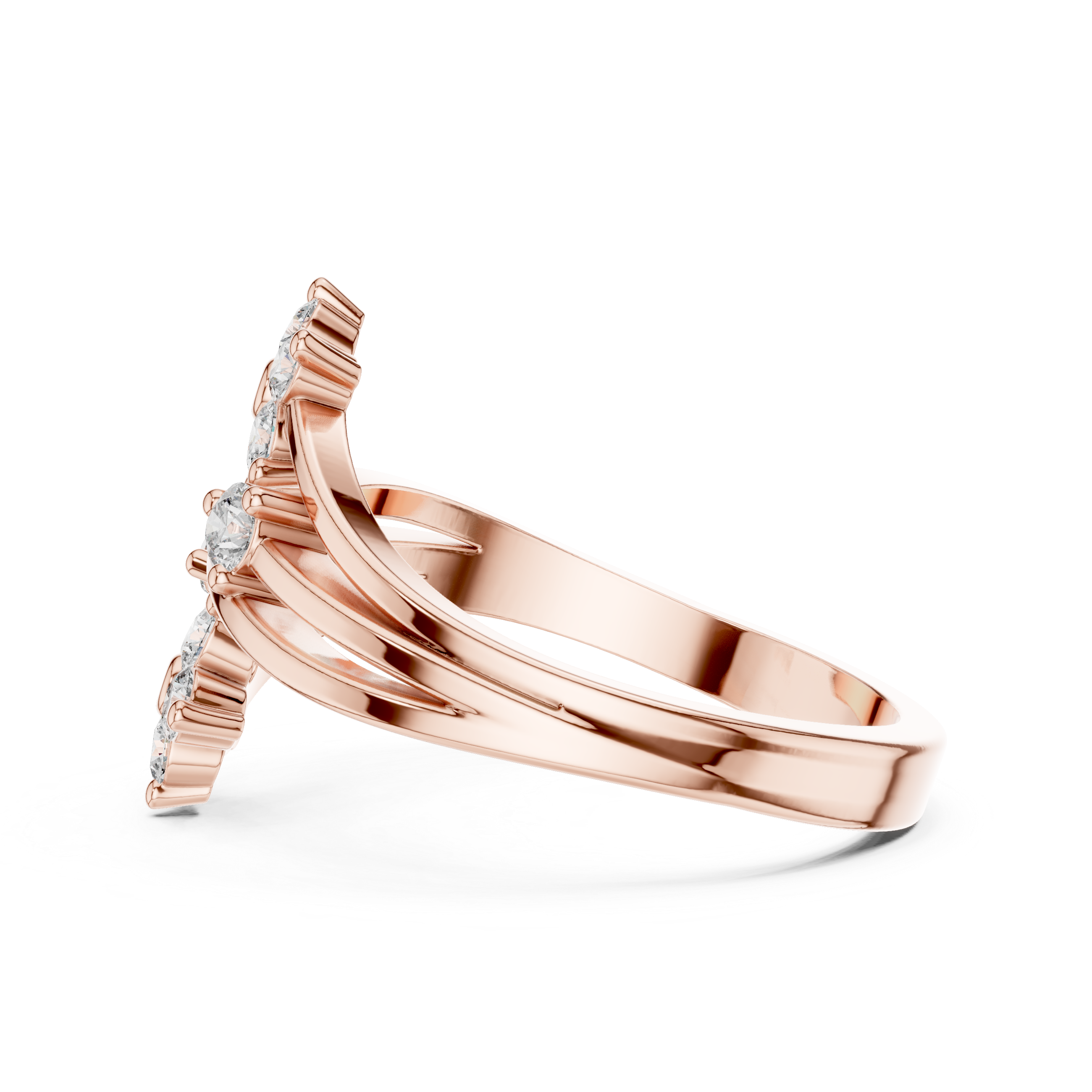 Round Cut Diamond Floral Bypass Open Ring