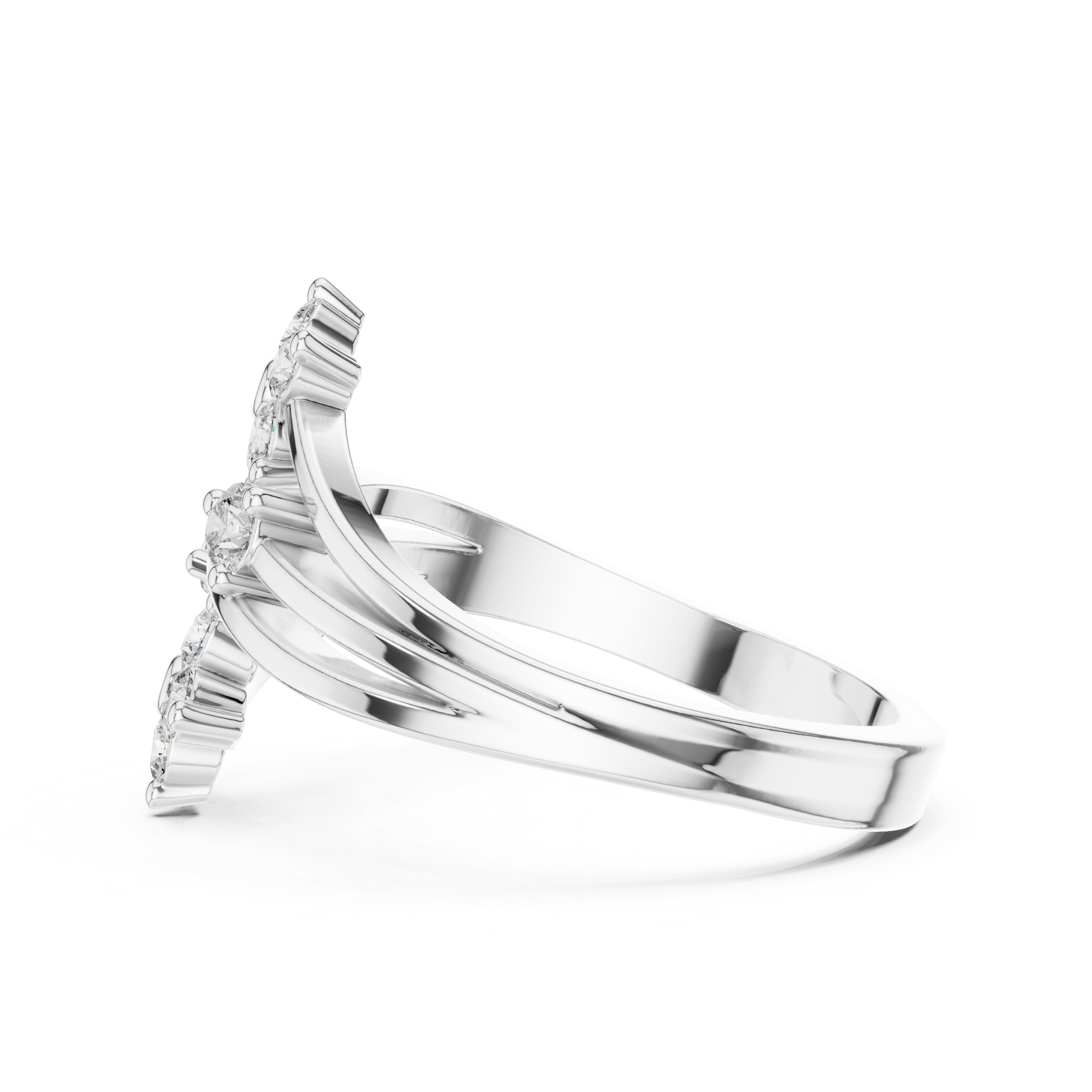 Round Cut Diamond Floral Bypass Open Ring