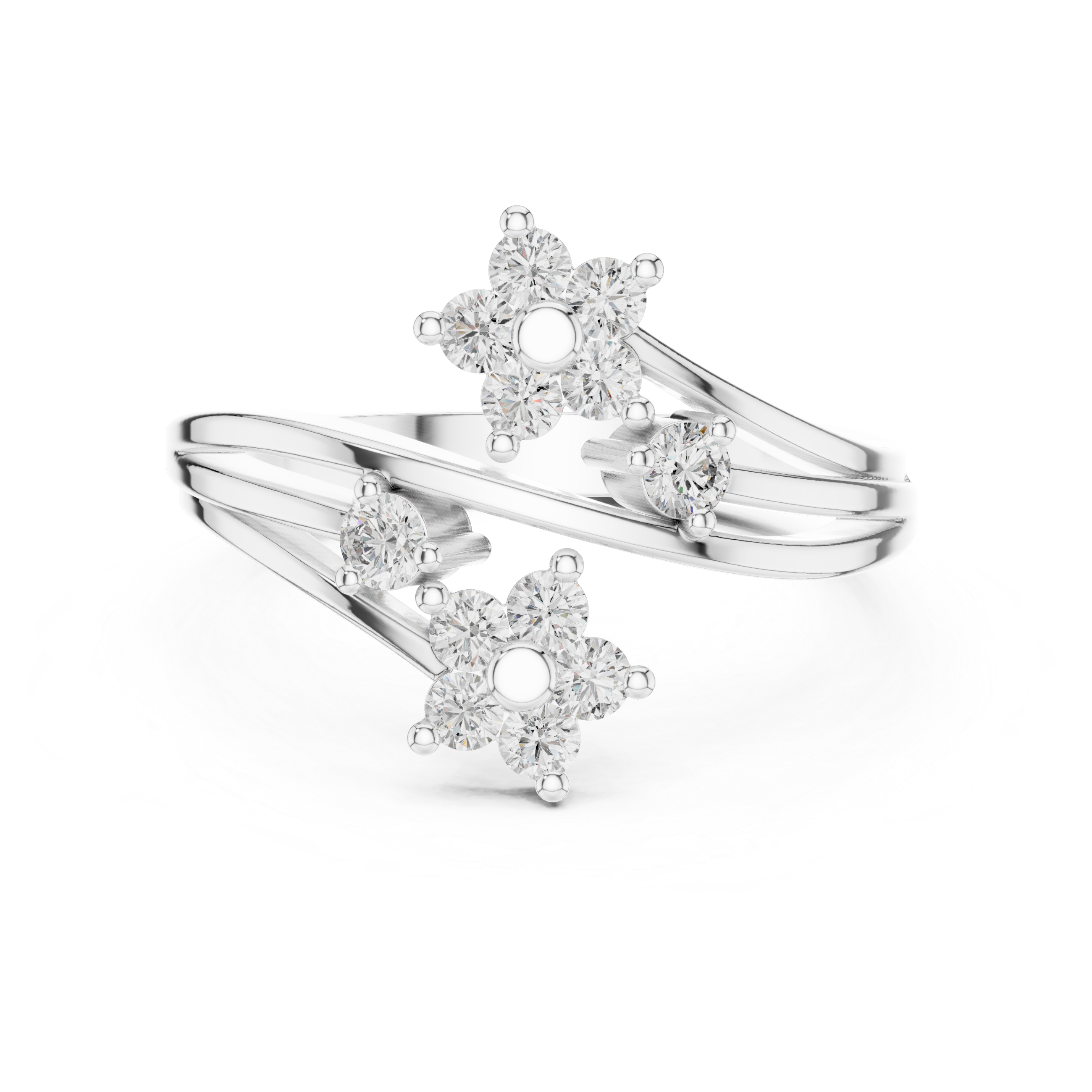 Round Cut Diamond Floral Bypass Open Ring