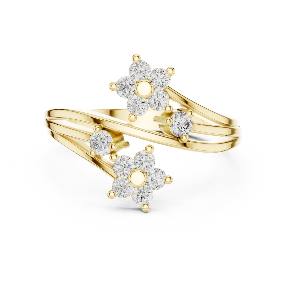 Round Cut Diamond Floral Bypass Open Ring