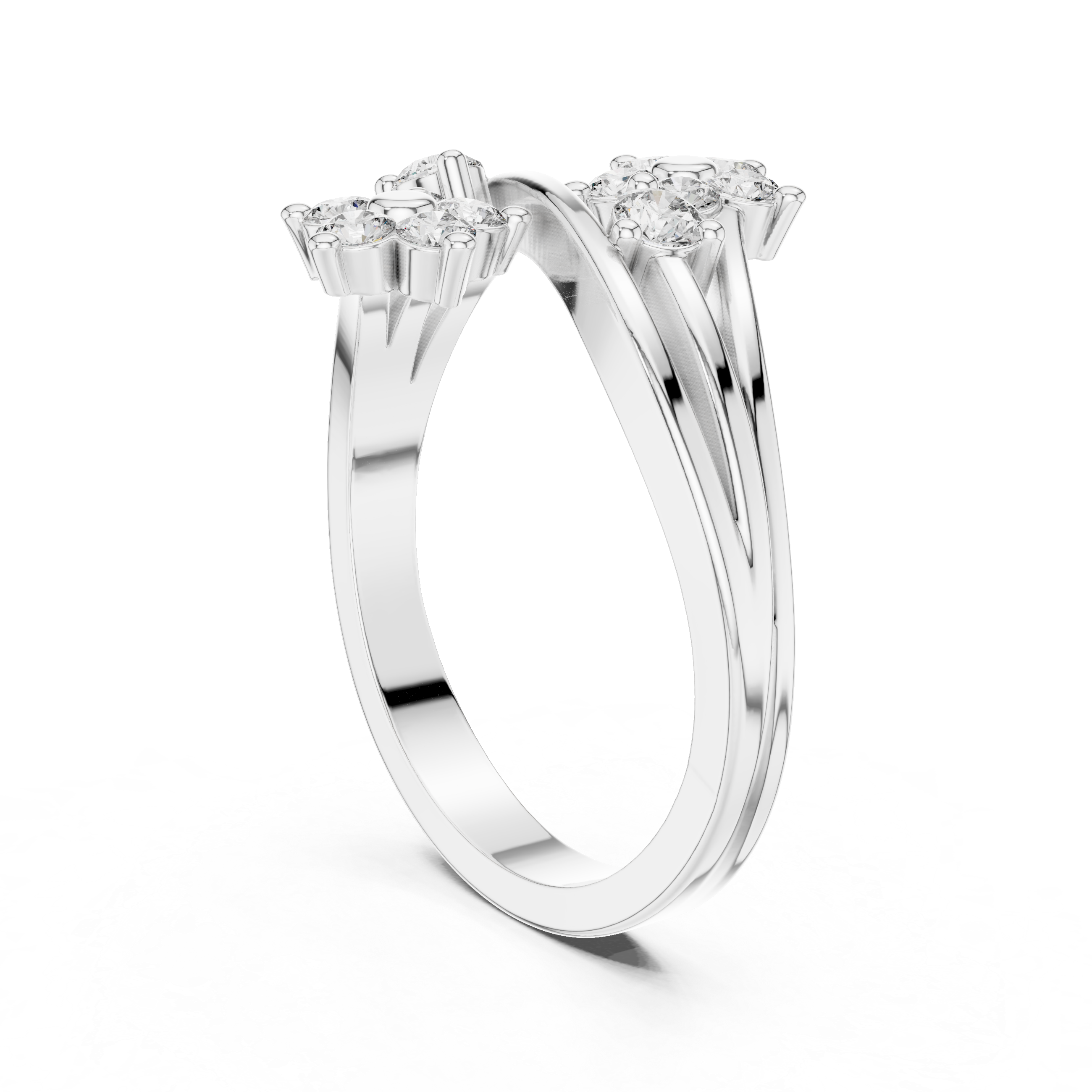Round Cut Diamond Floral Bypass Open Ring