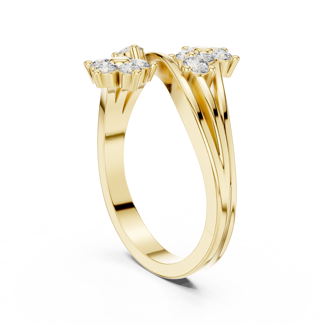 Round Cut Diamond Floral Bypass Open Ring
