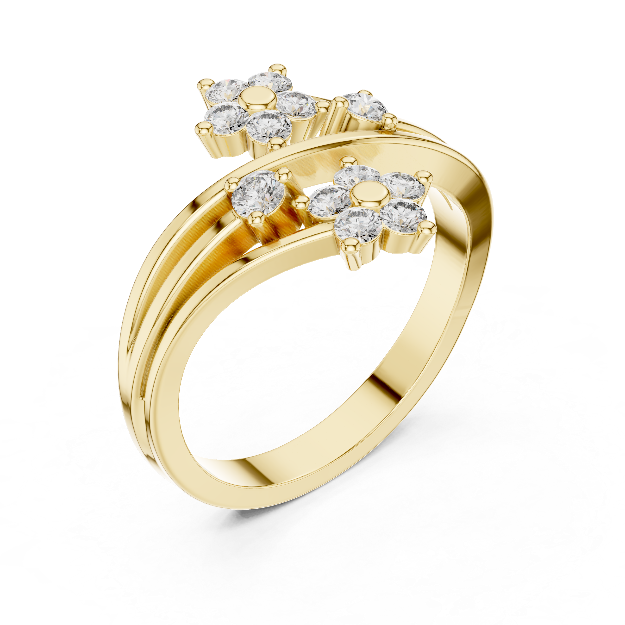 Round Cut Diamond Floral Bypass Open Ring