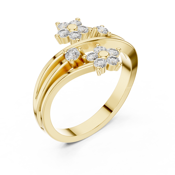Round Cut Diamond Floral Bypass Open Ring