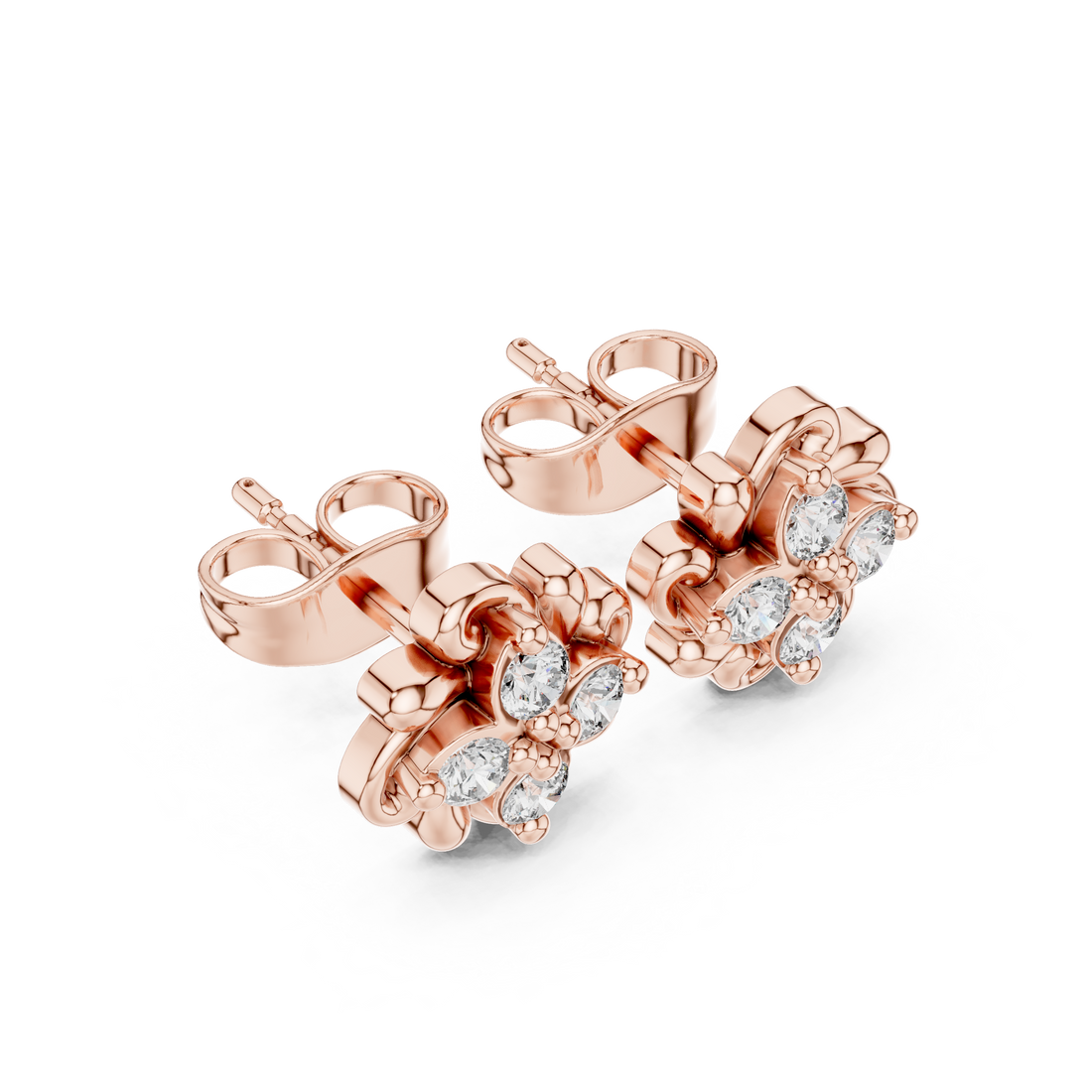 Round Diamond Floral Cluster Stud Earrings with Classic Bloom Silhouette
