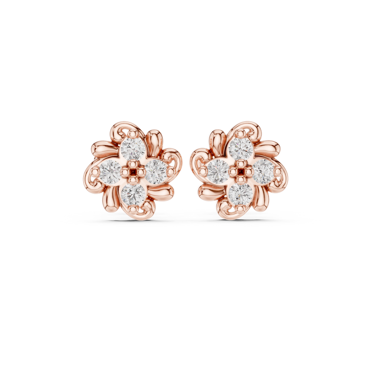 Round Diamond Floral Cluster Stud Earrings with Classic Bloom Silhouette