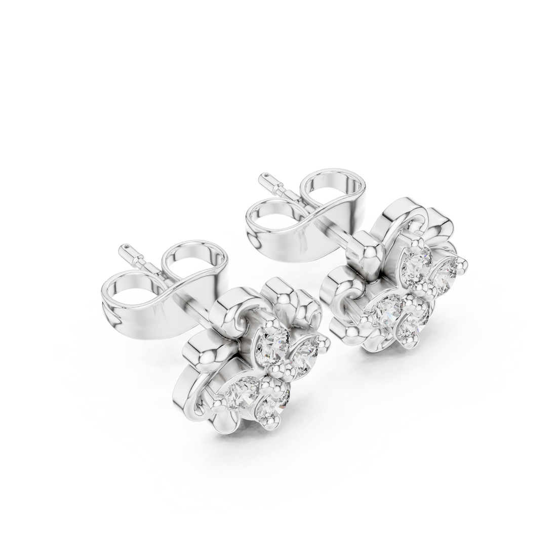 Round Diamond Floral Cluster Stud Earrings with Classic Bloom Silhouette