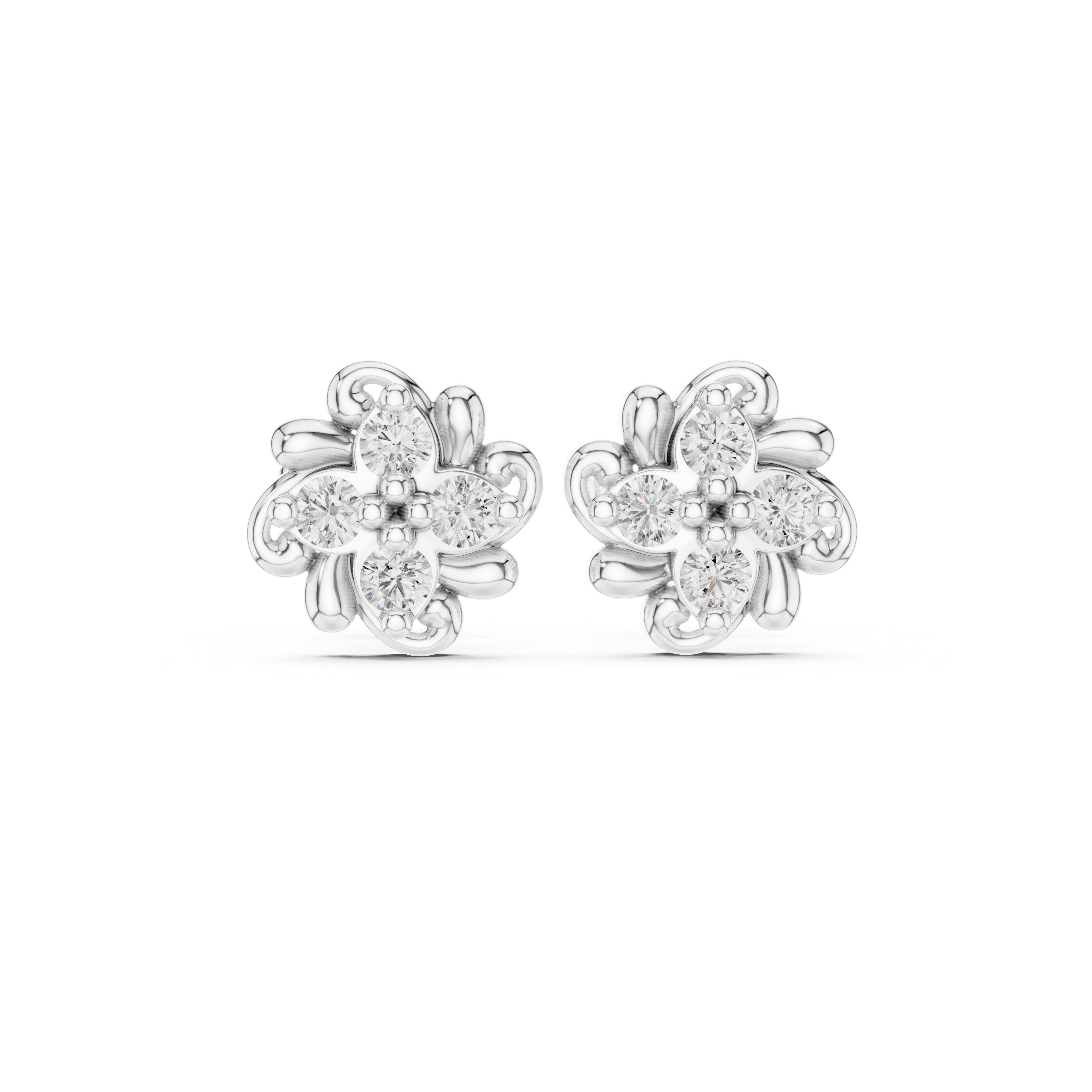 Round Diamond Floral Cluster Stud Earrings with Classic Bloom Silhouette