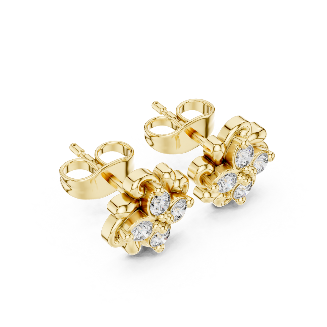 Round Diamond Floral Cluster Stud Earrings with Classic Bloom Silhouette