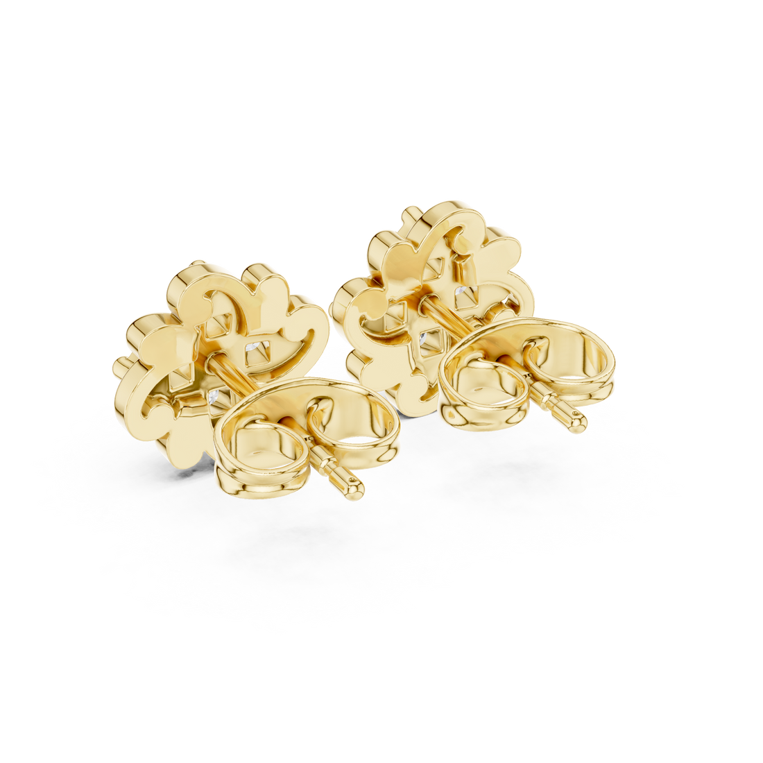 Round Diamond Floral Cluster Stud Earrings with Classic Bloom Silhouette