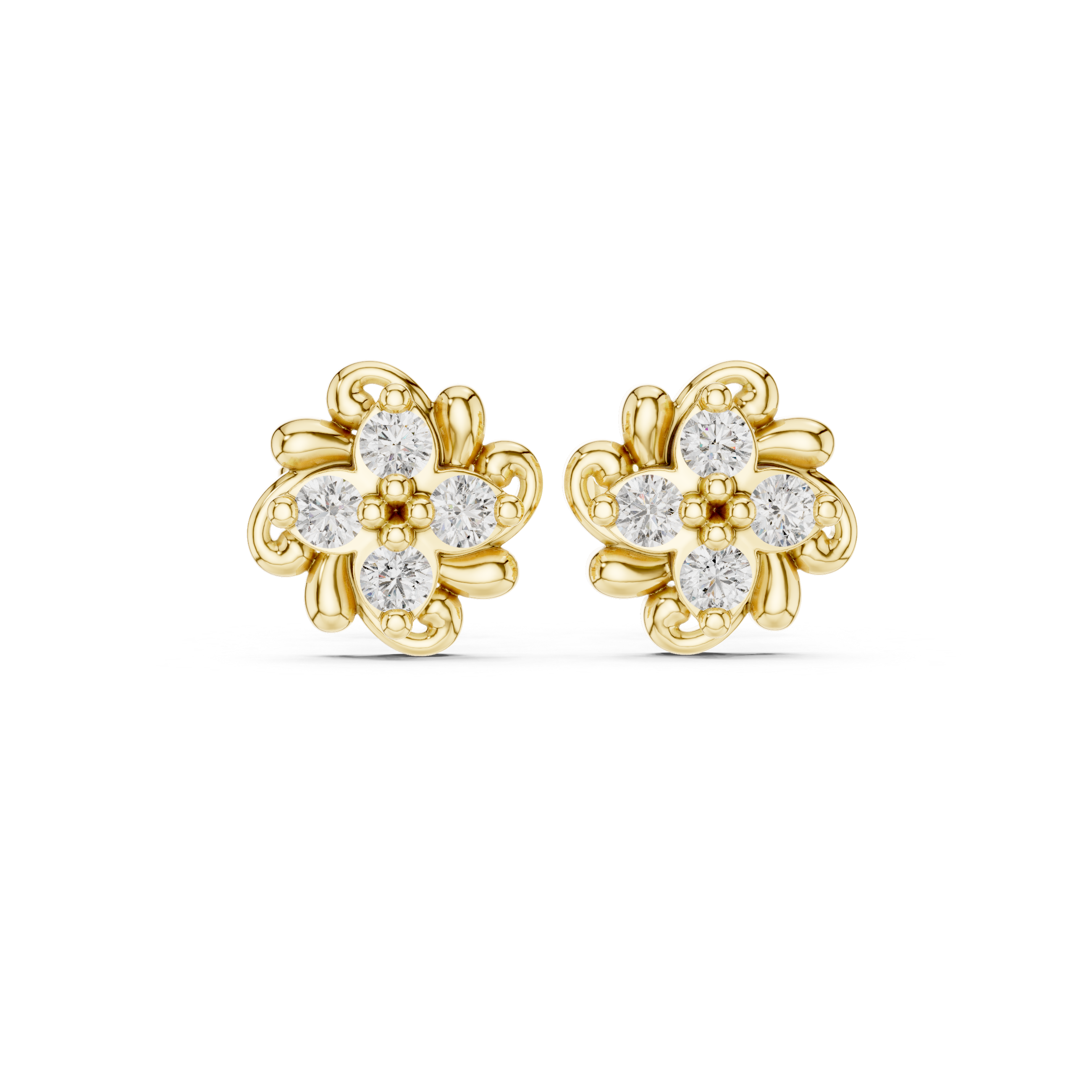Round Diamond Floral Cluster Stud Earrings with Classic Bloom Silhouette