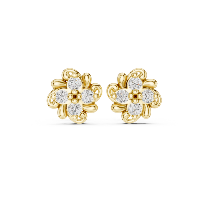 Round Diamond Floral Cluster Stud Earrings with Classic Bloom Silhouette