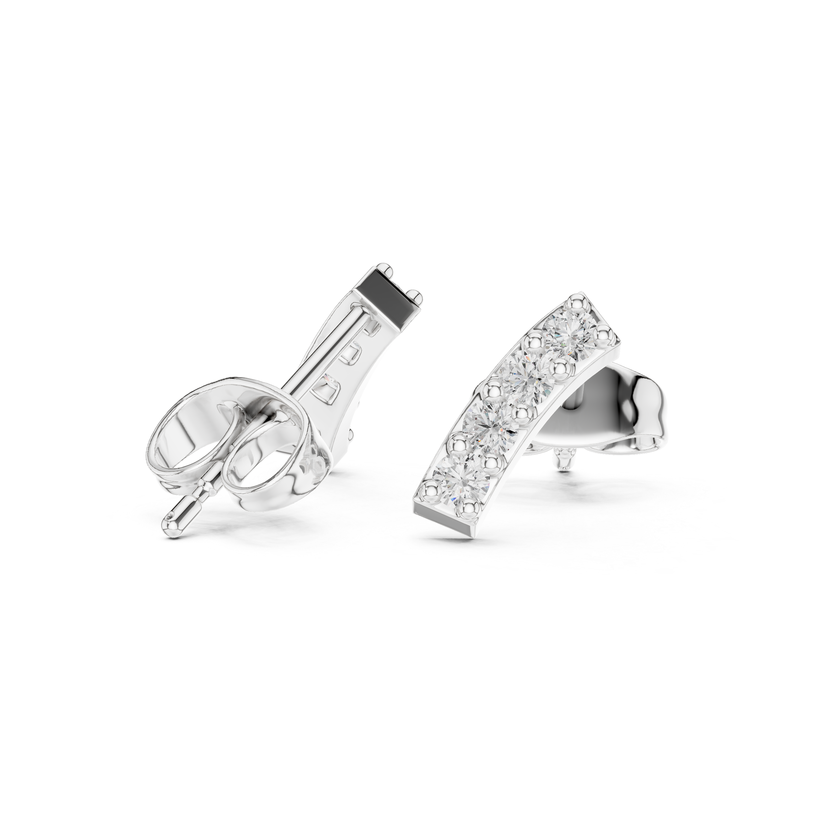 Round Diamond Curved Bar Prong Set Stud Earrings